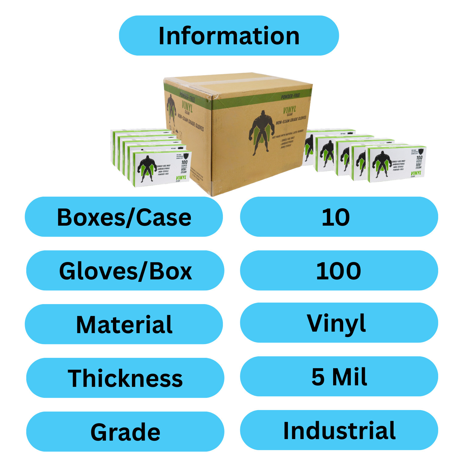 1000 Pieces Vinyl Gloves Powder Free Size: X-Large 5 Mil