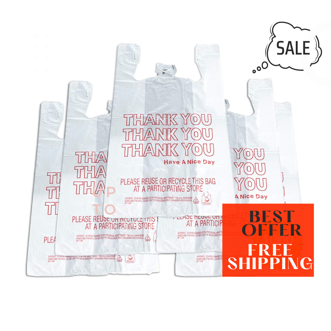 THANK YOU T-Shirt Bags 11.5″ x 6.5″ x 22” White Plastic Carryout bag 1000 Ct