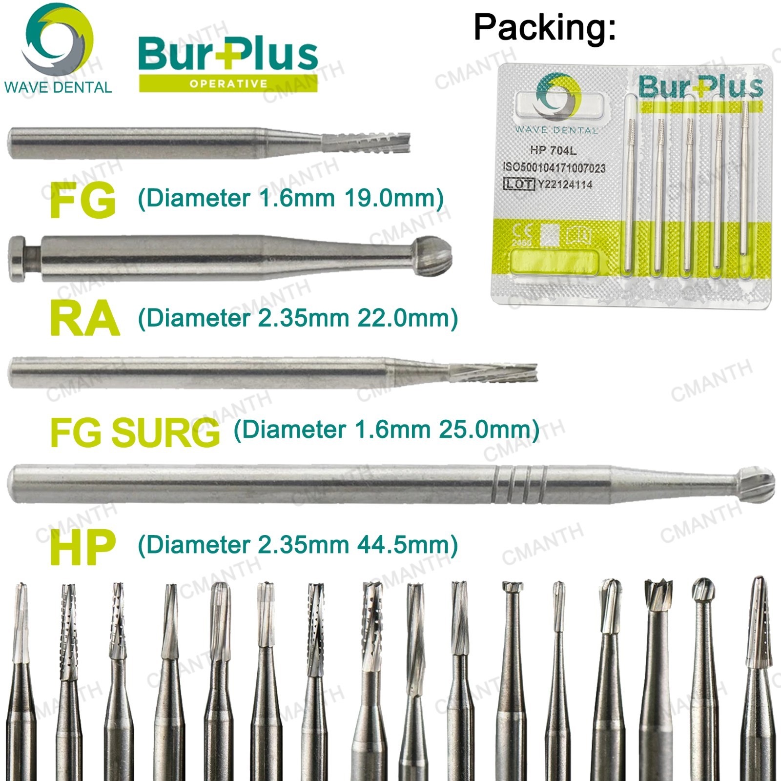 WAVE Dental Burs FG 1-10 Surgical Carbide Bur Friction Grip Round For High Speed