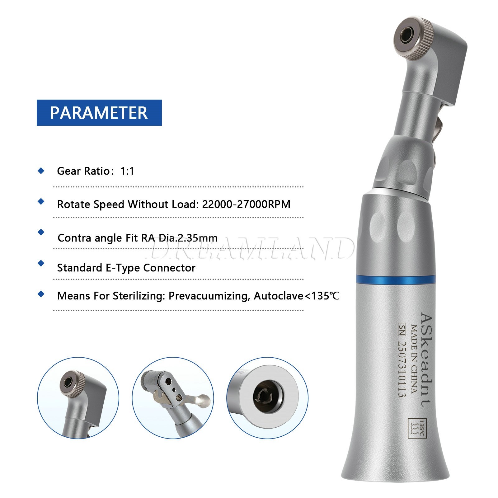 5xDental Low Speed Contra Angle Handpiece Latch E-Type 2.35mm Autoclavable 135°C
