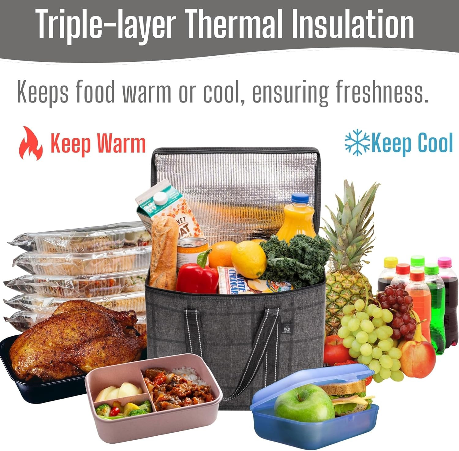 VENO 2 Pack Cooler Bag and Insulated Grocery Bags for Food Delivery, Collapsible