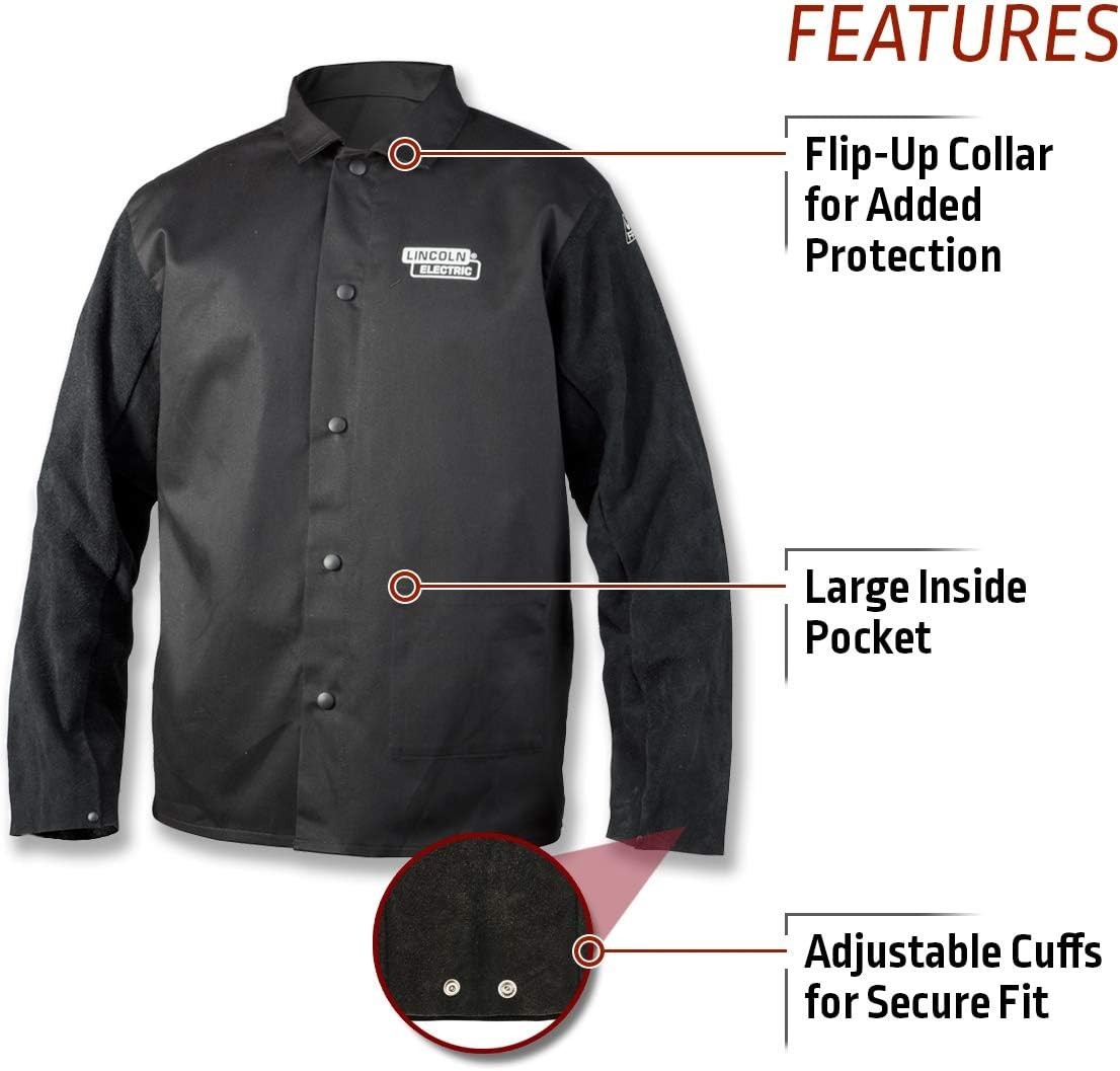 Lincoln Electric unisex adult Traditional Split Leather Sleeved Welding Jacket,