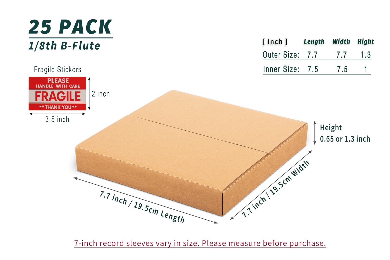 7-inch 45 RPM Record Mailers (NOT for 12-inch LPs), 7.5 x 7.5 x 1 Inch Easy-F…
