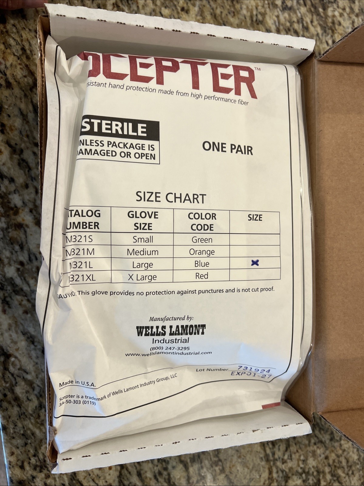 Scepter™ Sterile M321 cut resistant glove liners Cut Level 4 Sterile -10 Pairs