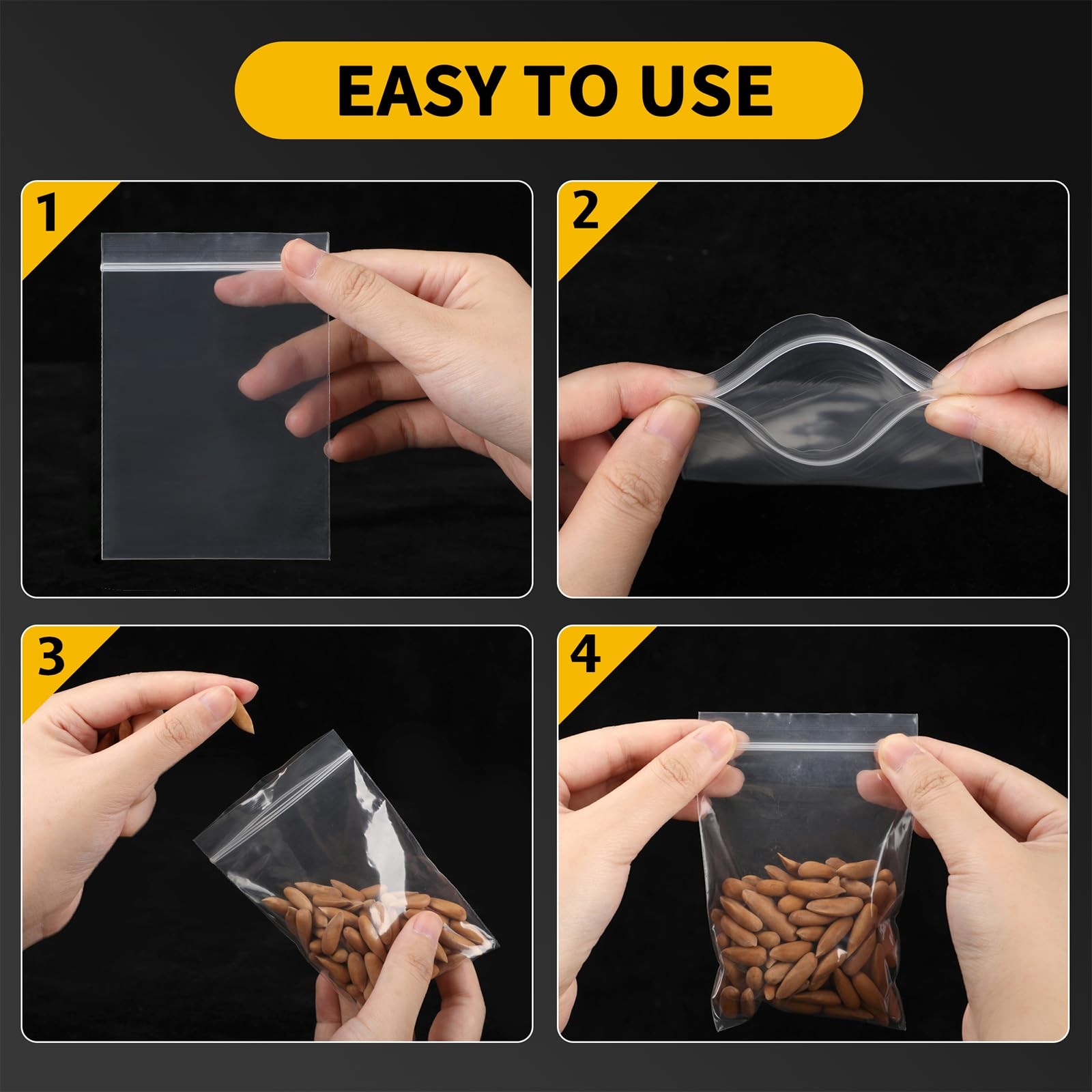 200 Pack Small Plastic Bags, Mini Baggies 4 Assorted Sizes. 2×3 3×3 3×5 4×6 Inch
