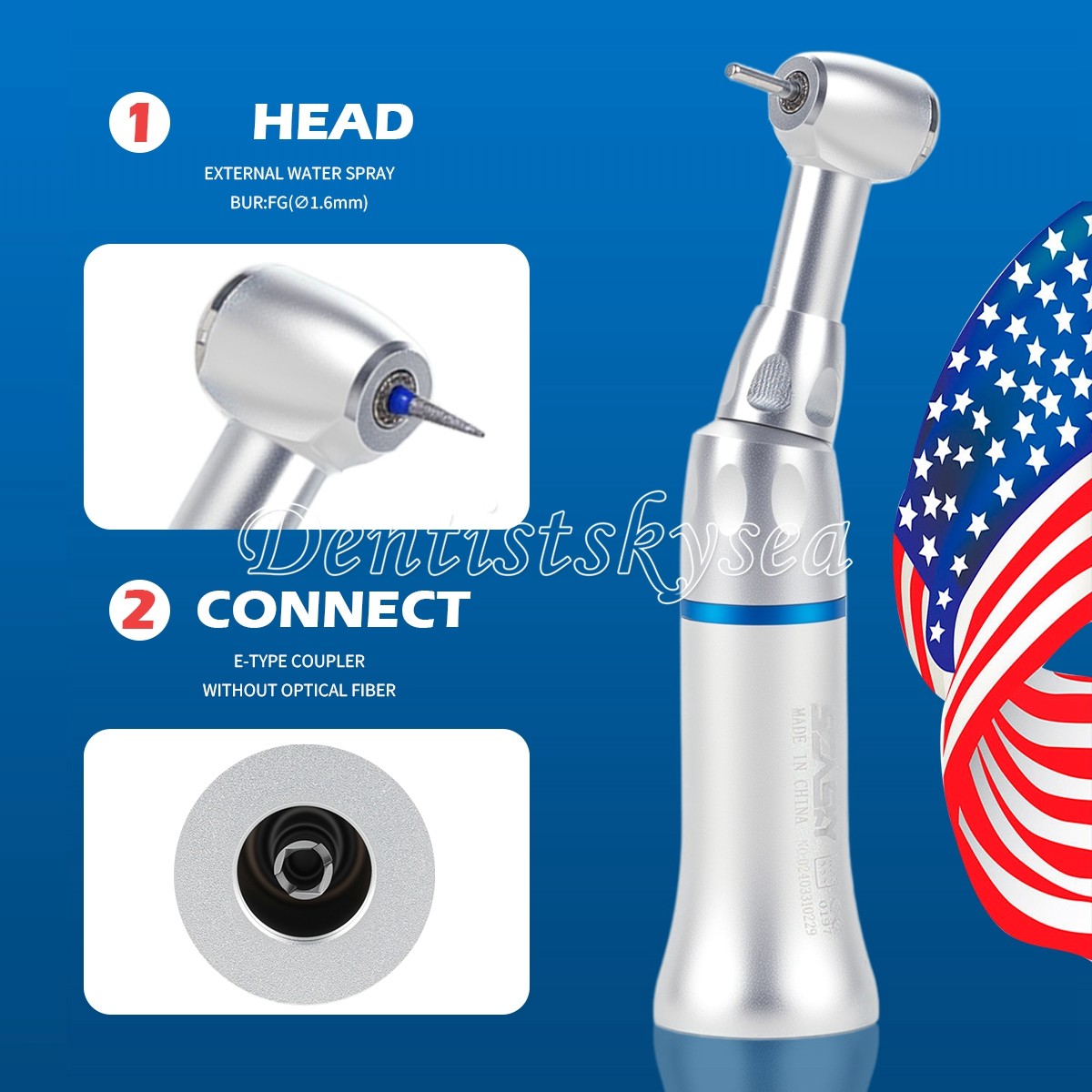 Dental Low Speed Handpiece Push Button Fit FG 1.6mm Burs Contra Angle