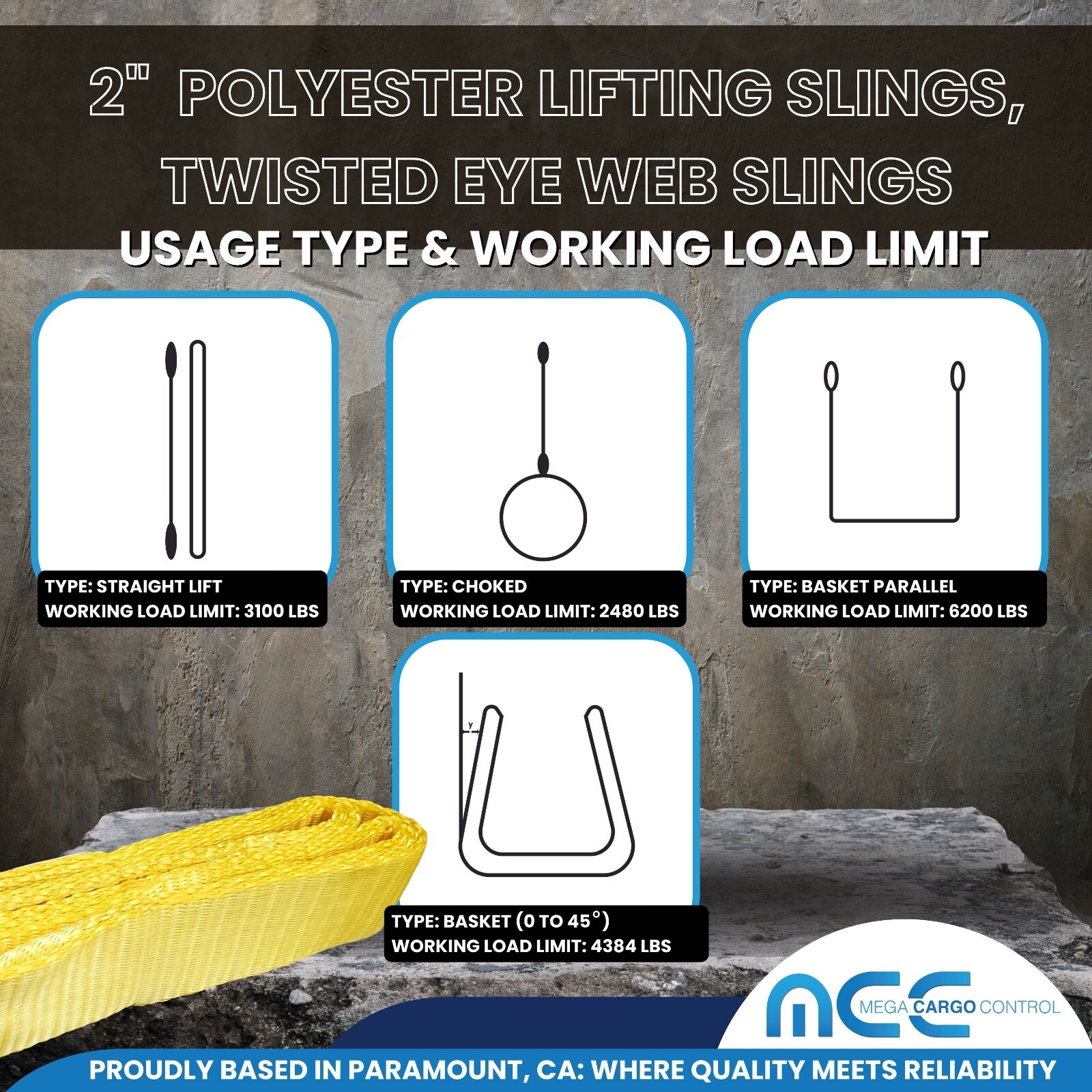 1 Pack 2″ x 9ft Twisted Eye Web Sling Lifting Strap Industrial 3100 lbs
