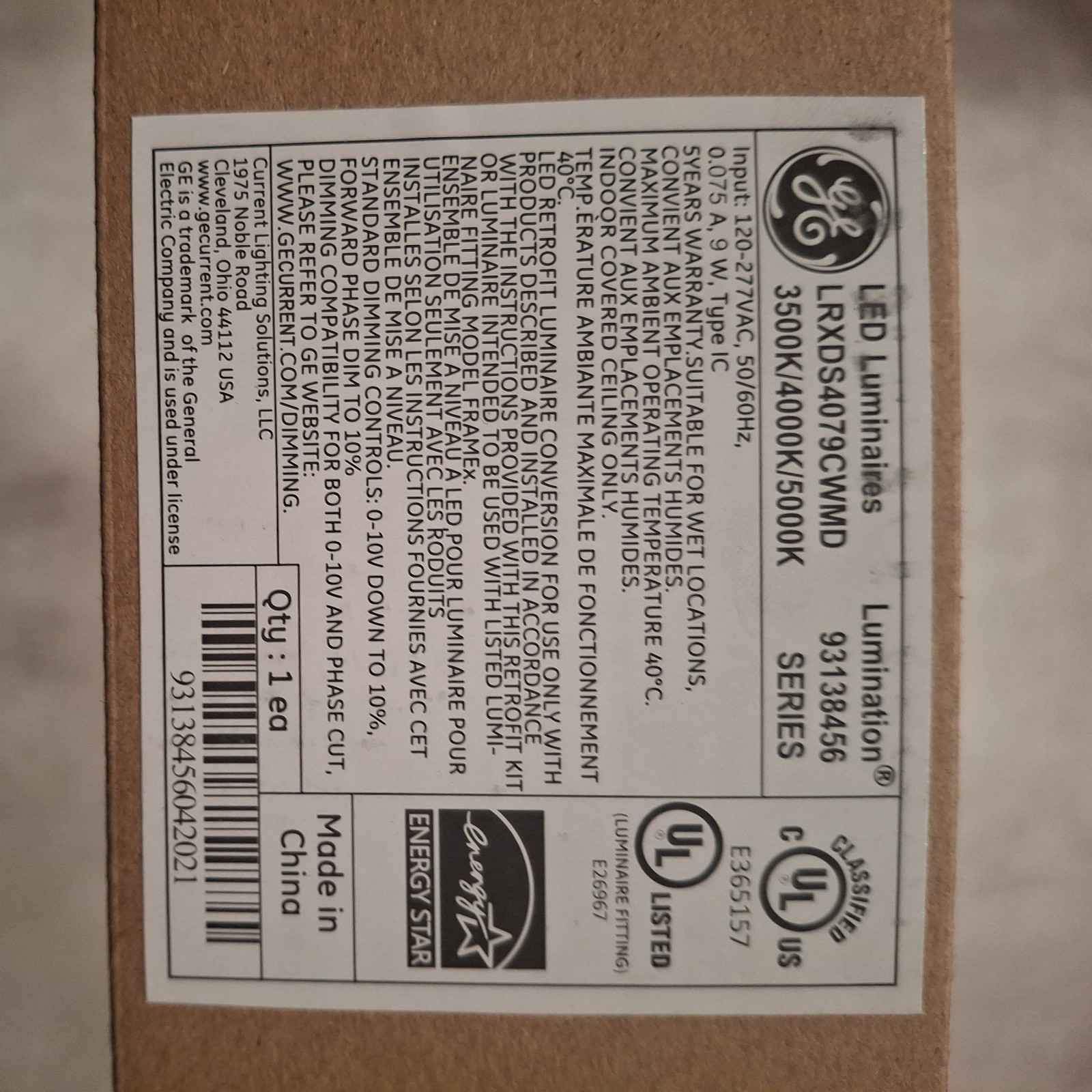 ​GE LED Luminaire 4″ Retrofit Kit Case of 24 93138456 120-277V 9W 3500-5000K…