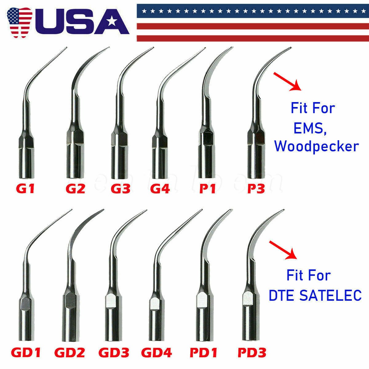 10× Dental Ultrasonic Piezo Scaler Tips fit Woodpeck EMS DTE SATELEC Handpiece