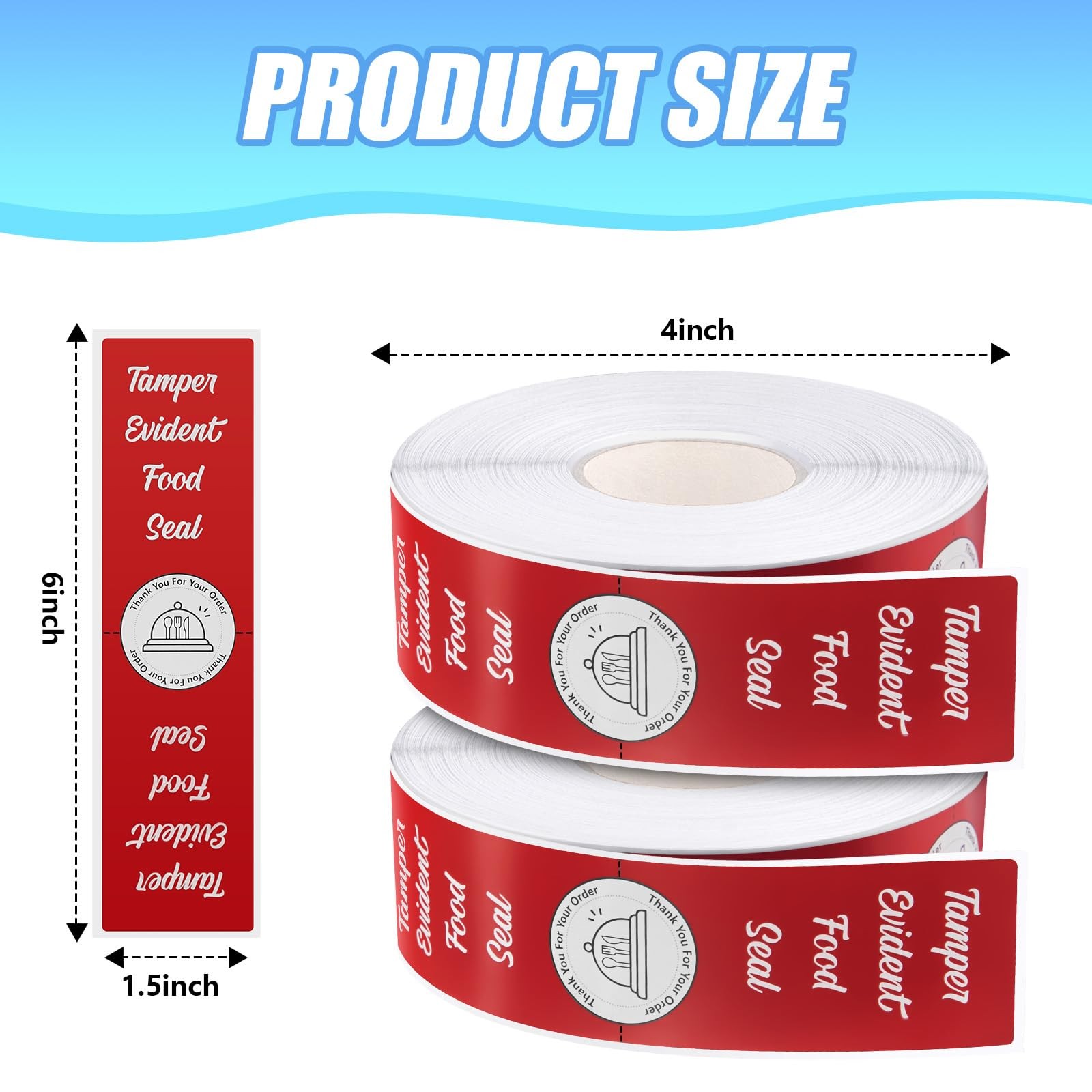 1000 Pieces Tamper Evident Stickers for Food Delivery 1.5 x 6 Inches Red Tamp…