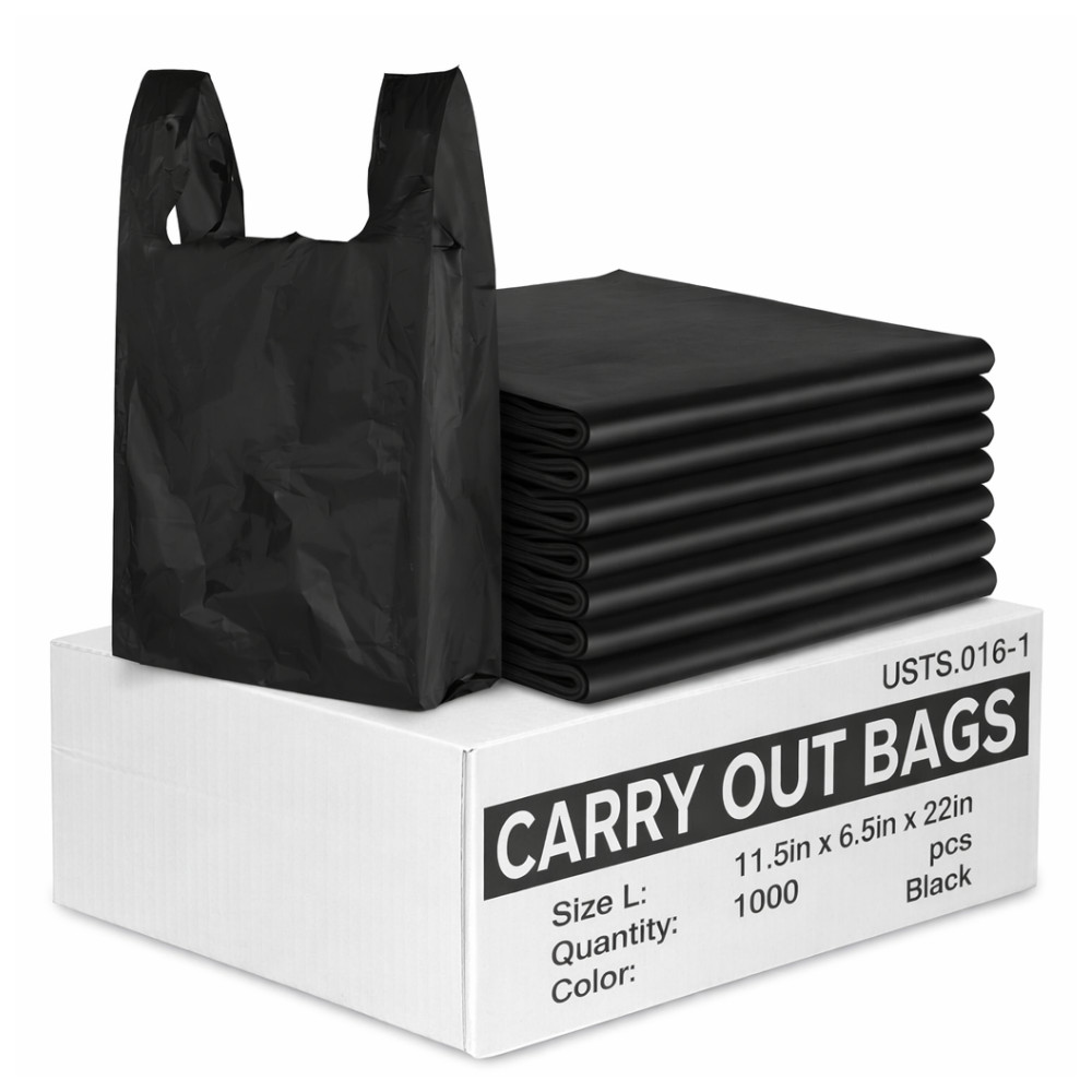 Heavy Duty Black T-Shirt Bags 11.5×6.5×22″ Plastic Grocery Carryout 1000 Ct