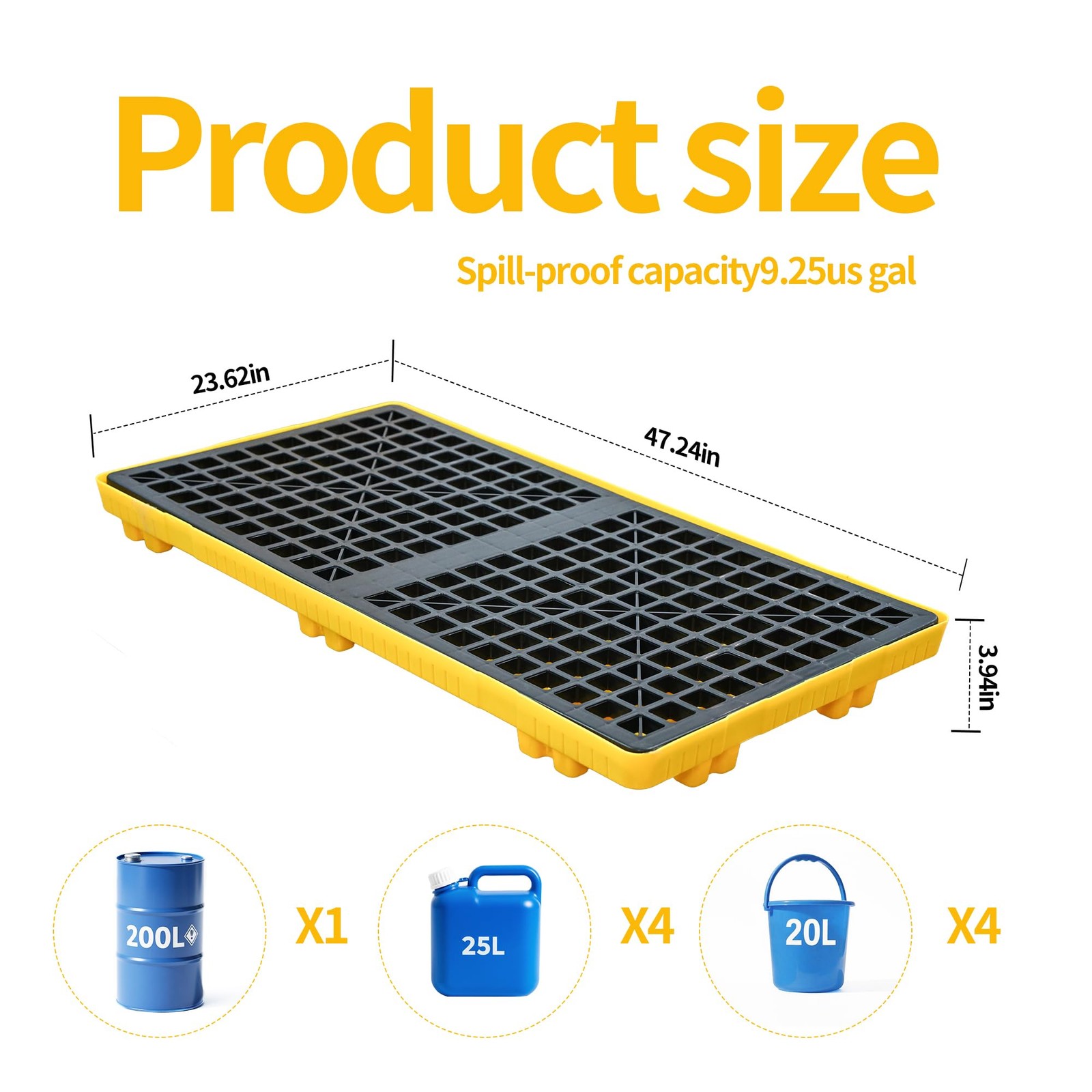 2 Drum Modular Spill Containment Pallet | 2000LBS Capacity | Leakproof Yellow