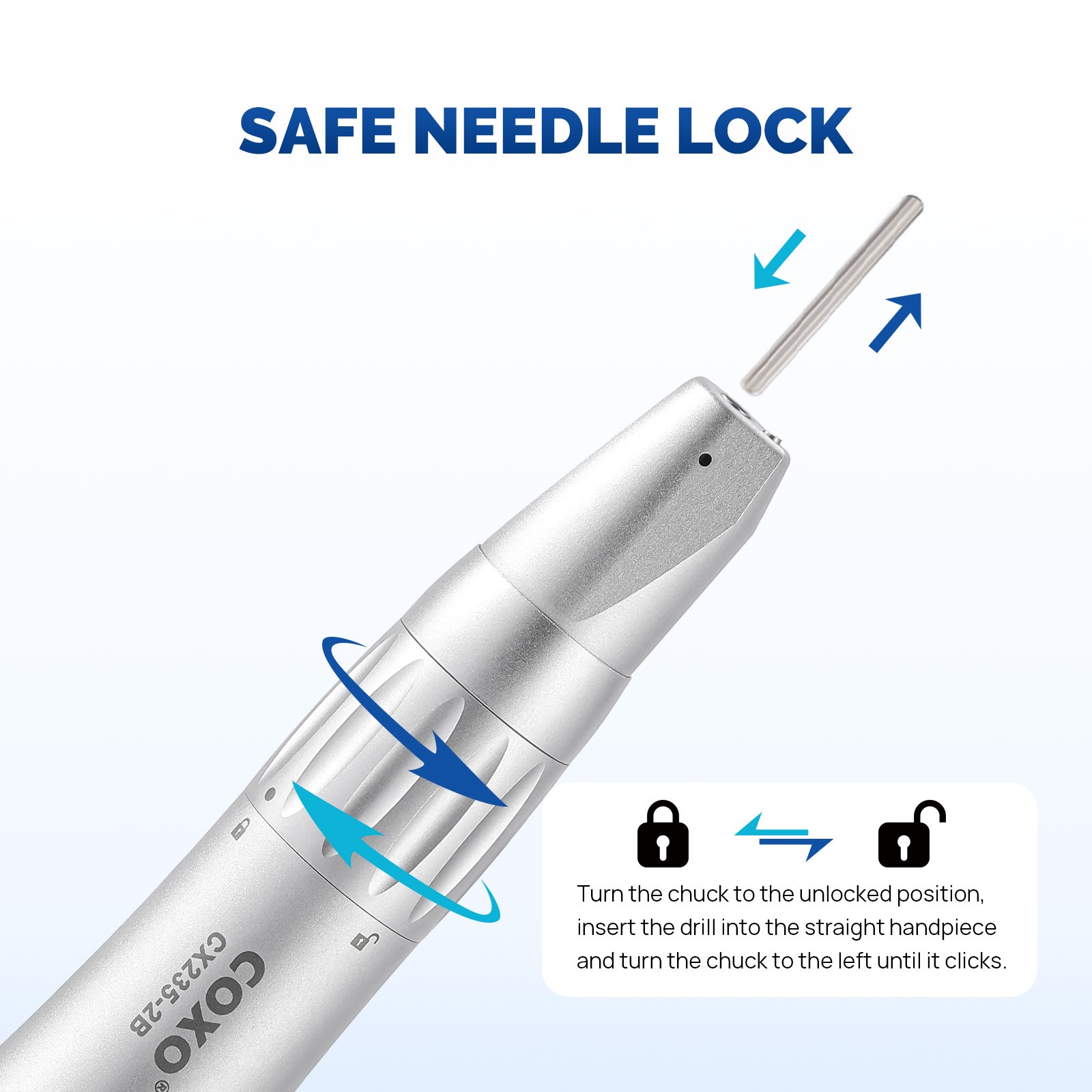 COXO CX235-2B Low Speed Handpiece, 1:1 Inner Channel, Straight Handpiece, Max4