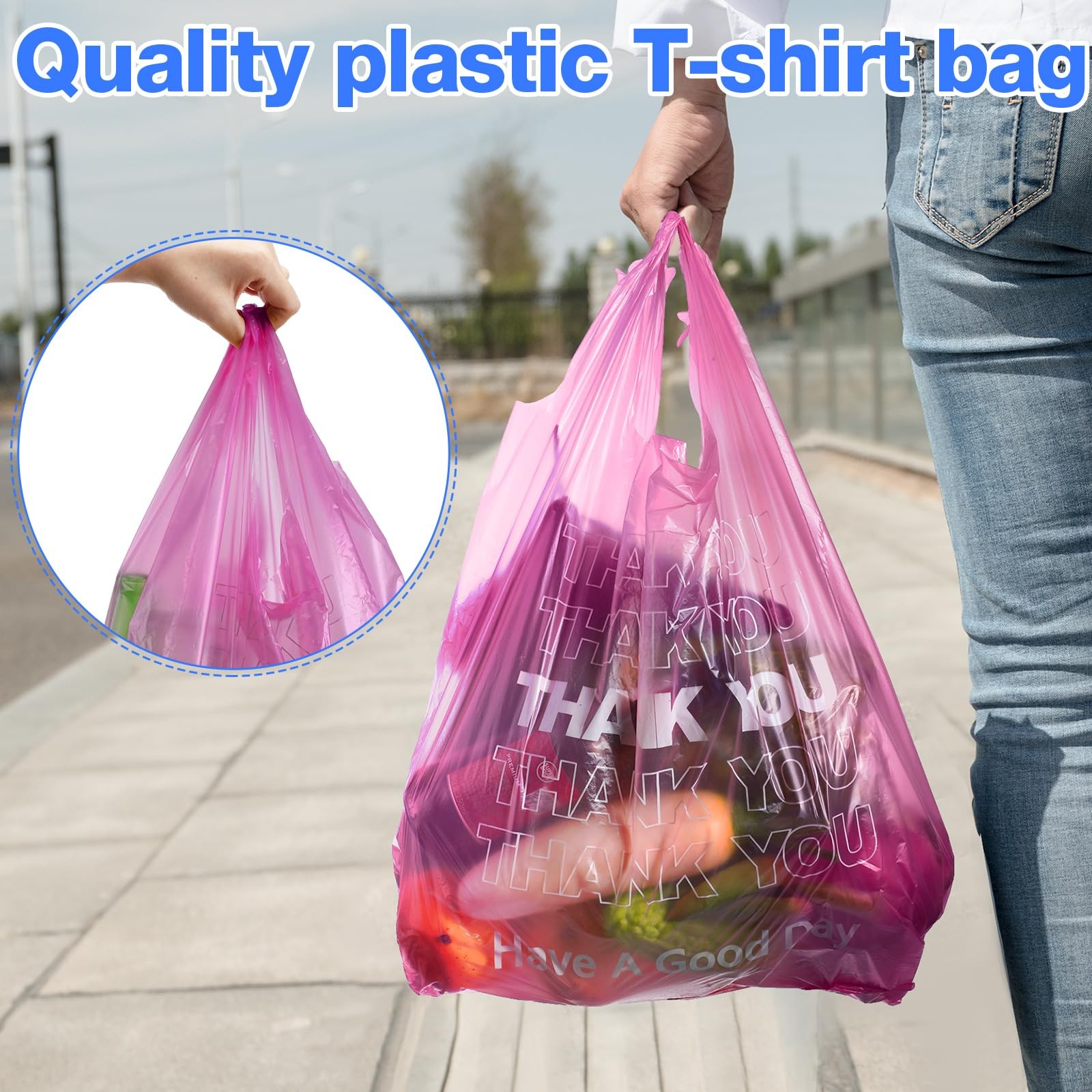 Bolsas de agradecimiento con asa para camisetas, desechables, 11 x 6 x 21 pies