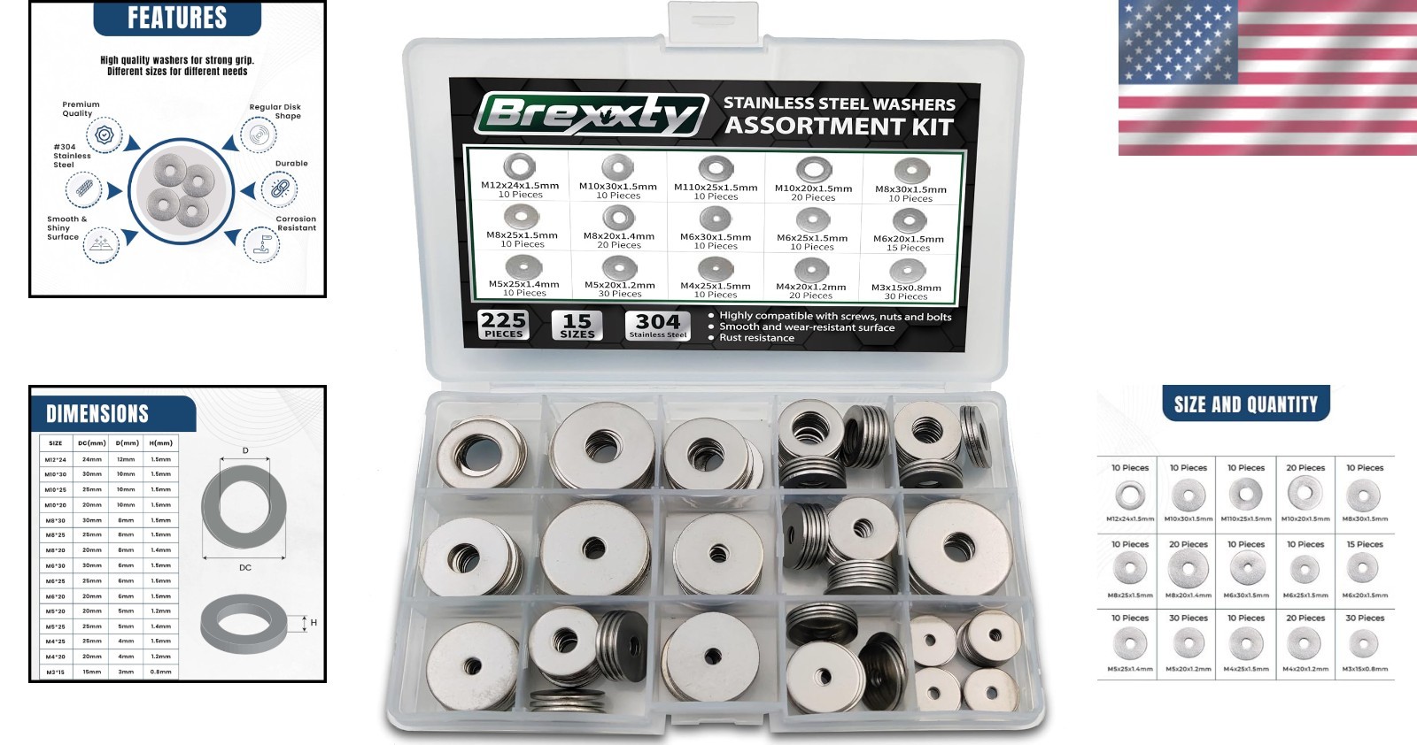 High Compatibility Flat Washers Set – 304 Stainless Steel