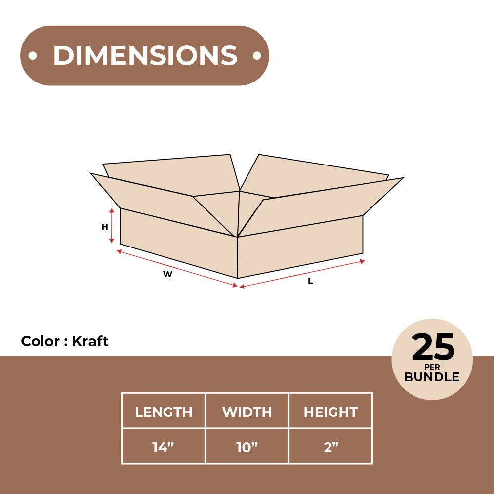 25 14 x 10 x 2 Flat Corrugated Shipping Boxes Mailing Packing Moving Carton Box