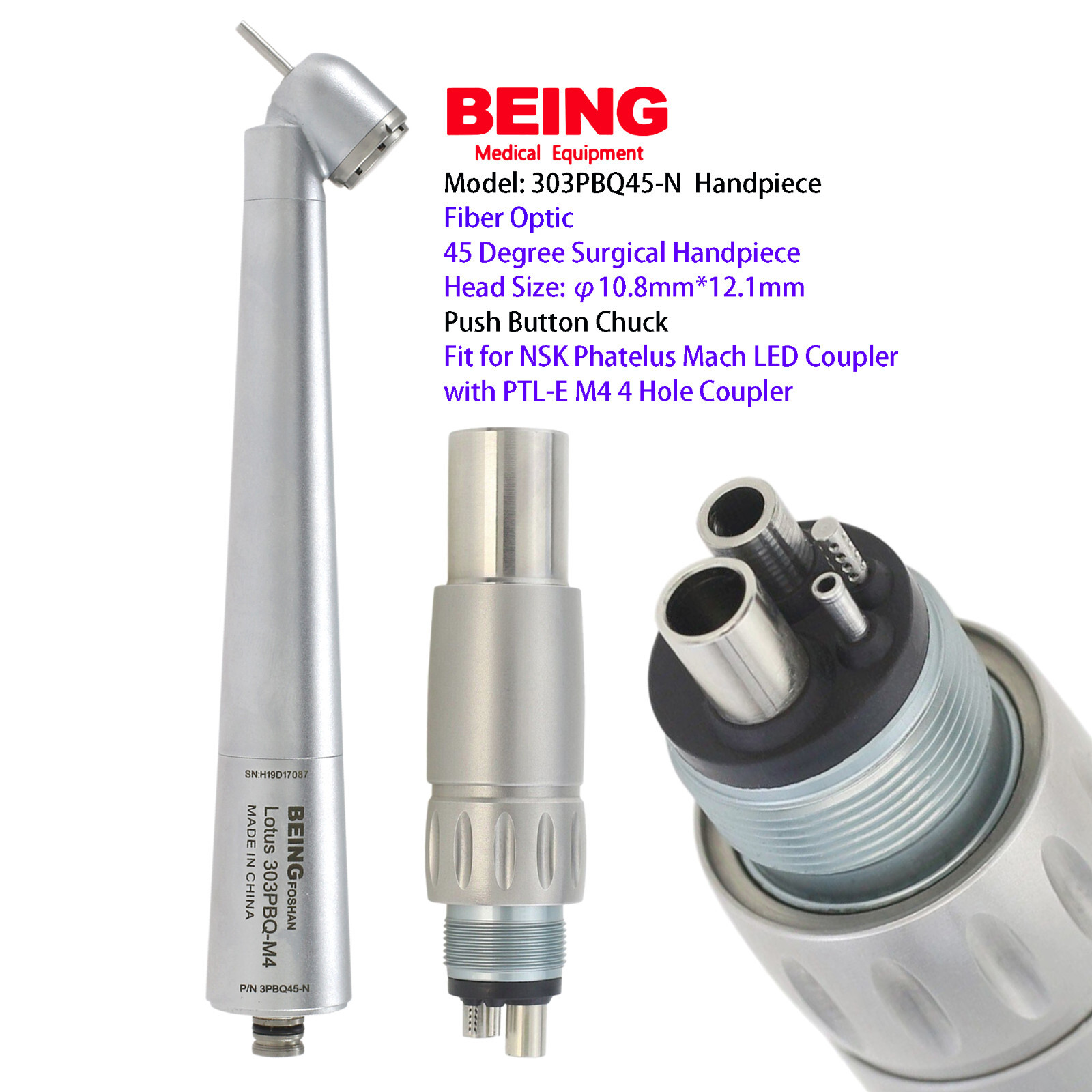 COXO High Speed Surgical Handpiece 45° LED Dental Turbine NSK Kavo Coupler 4 6