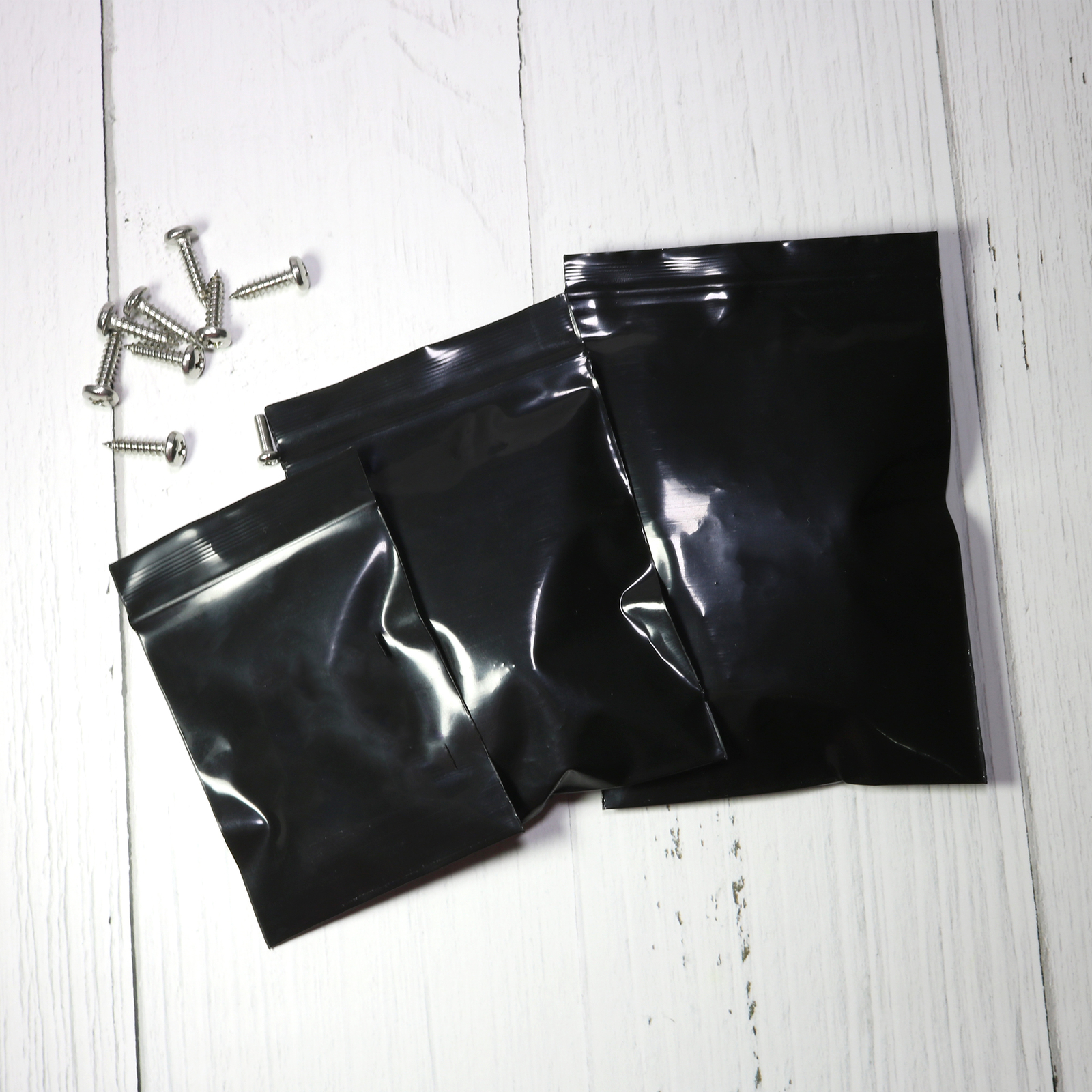 100 Flat Black Poly QuickQlick™ Bags Repacking Pouches w/ a Variety of Sizes
