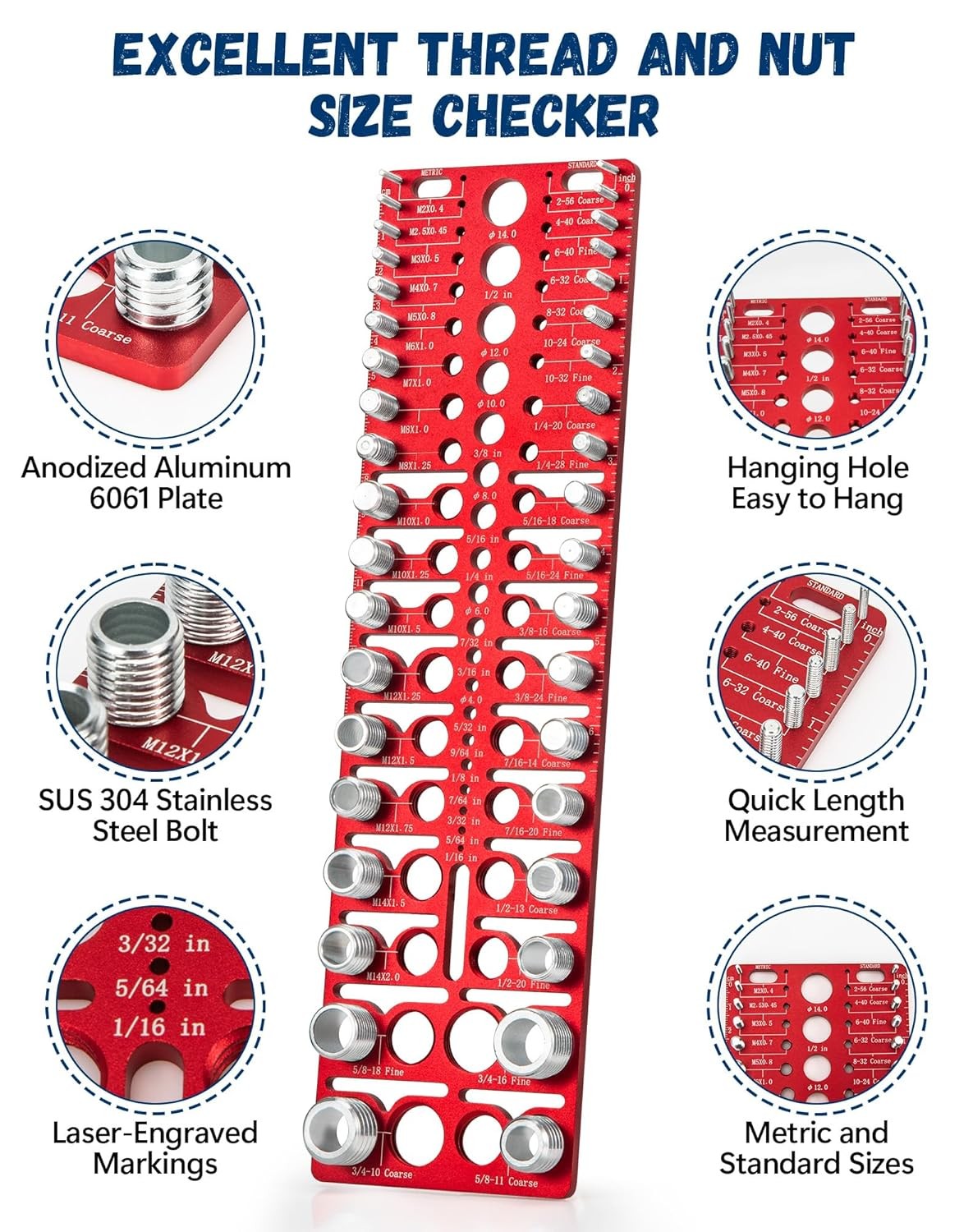 55 Nut and Bolt Thread Checker Thread Checker Standard and Metric