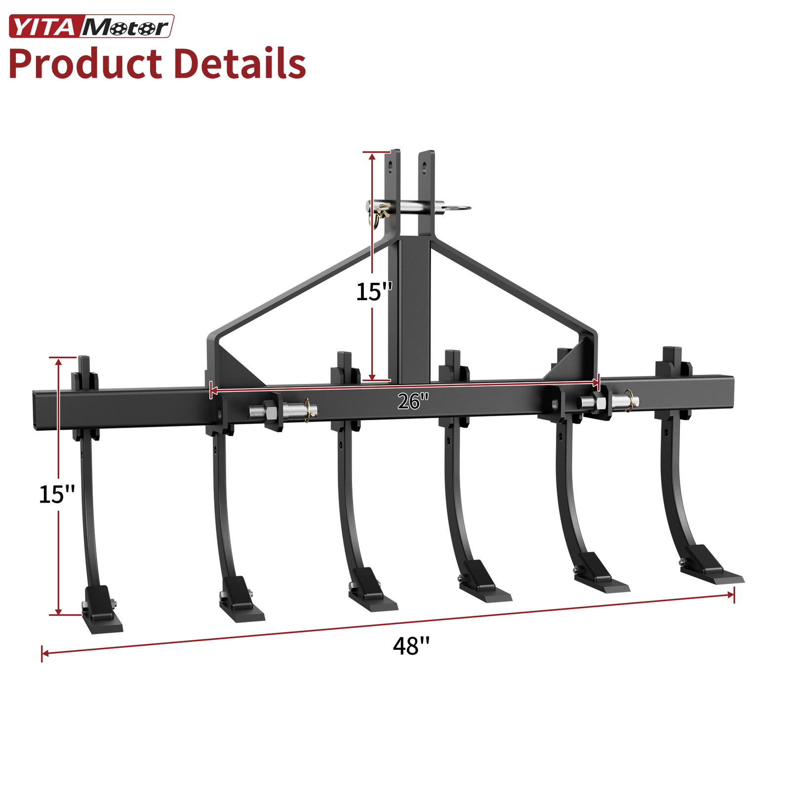 Detachable Scarifier Cultivator W/ 6 Shank & Mount Brackets for CAT-0 & Cat 1