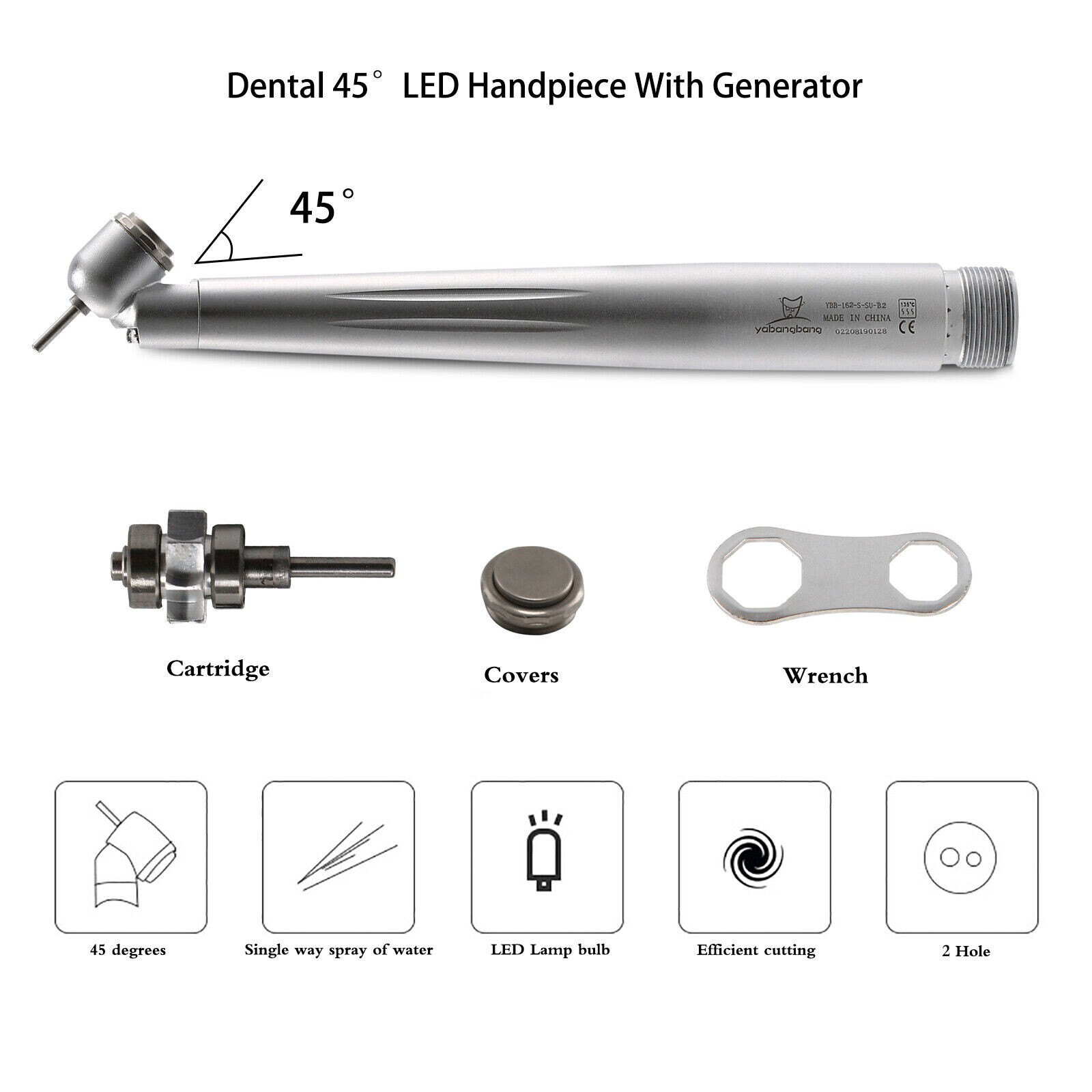 Dental 45° Angle Degree LED Light push button head optic fiber handpiece 2H USA
