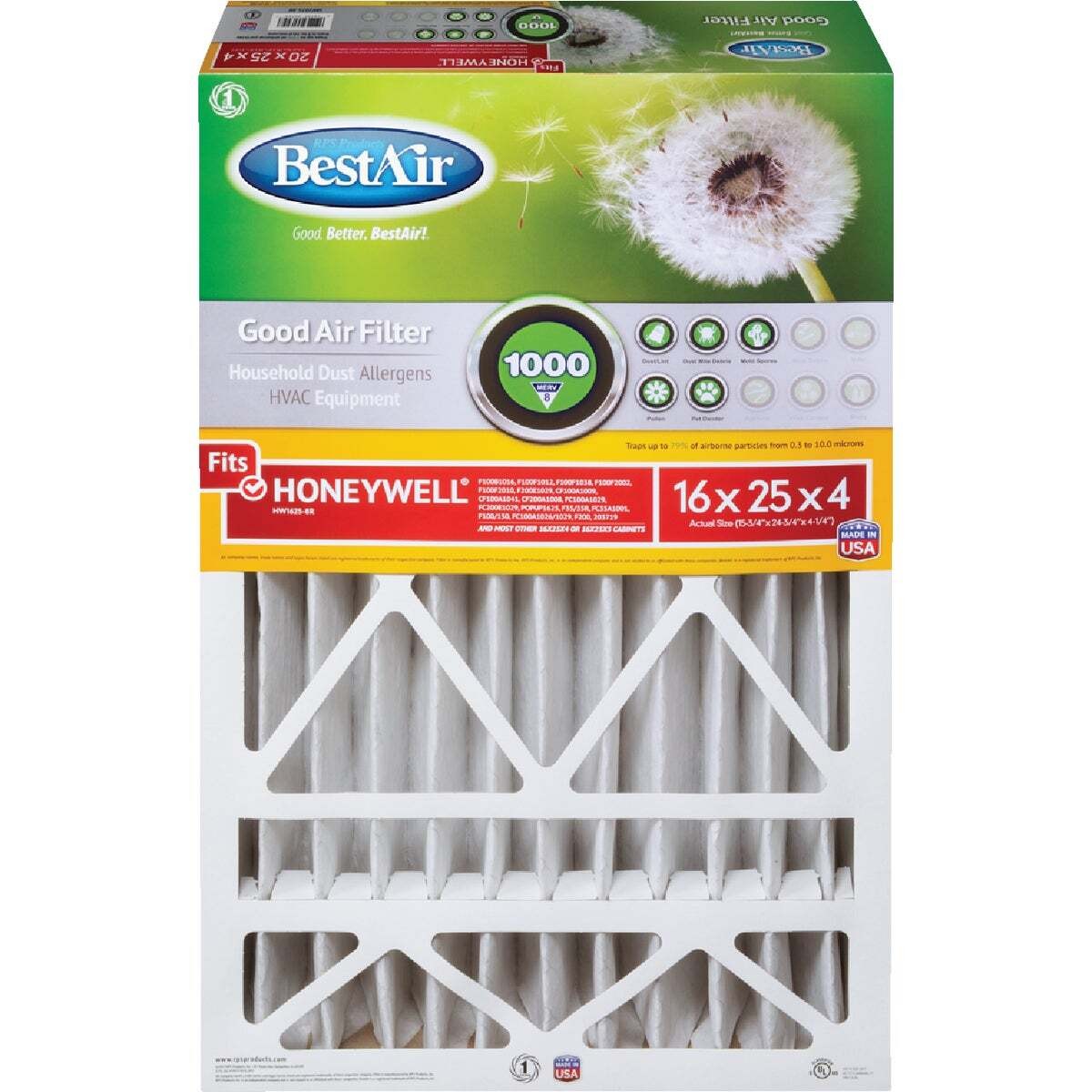 BestAir HW1625-8R Air Filter, 25 in L, 16 in W, 8 MERV
