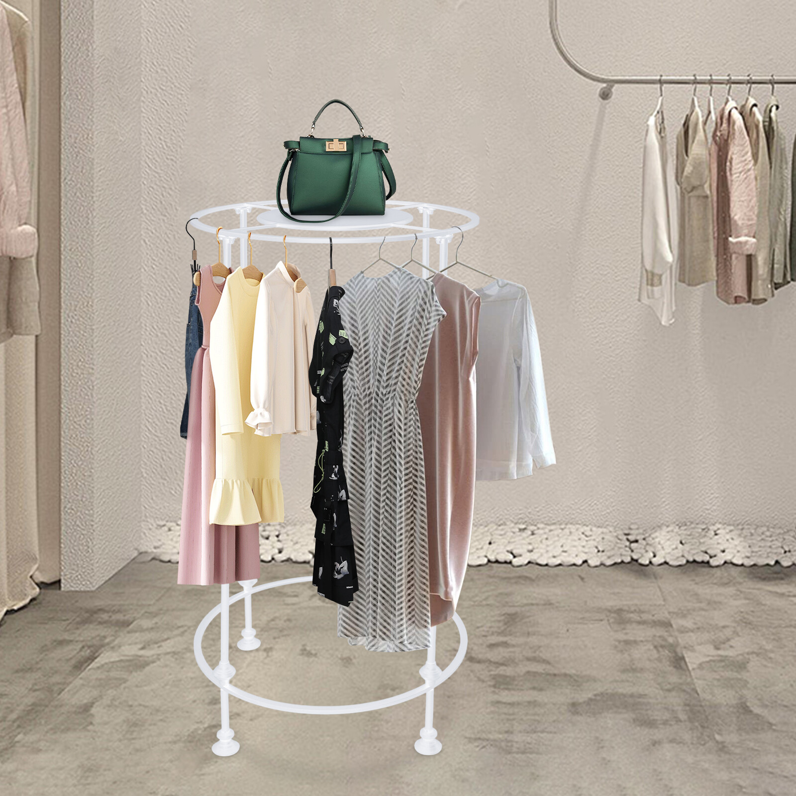 Round Garment Rack, Freestanding Hanging Rack, Clothes Store Display Rack