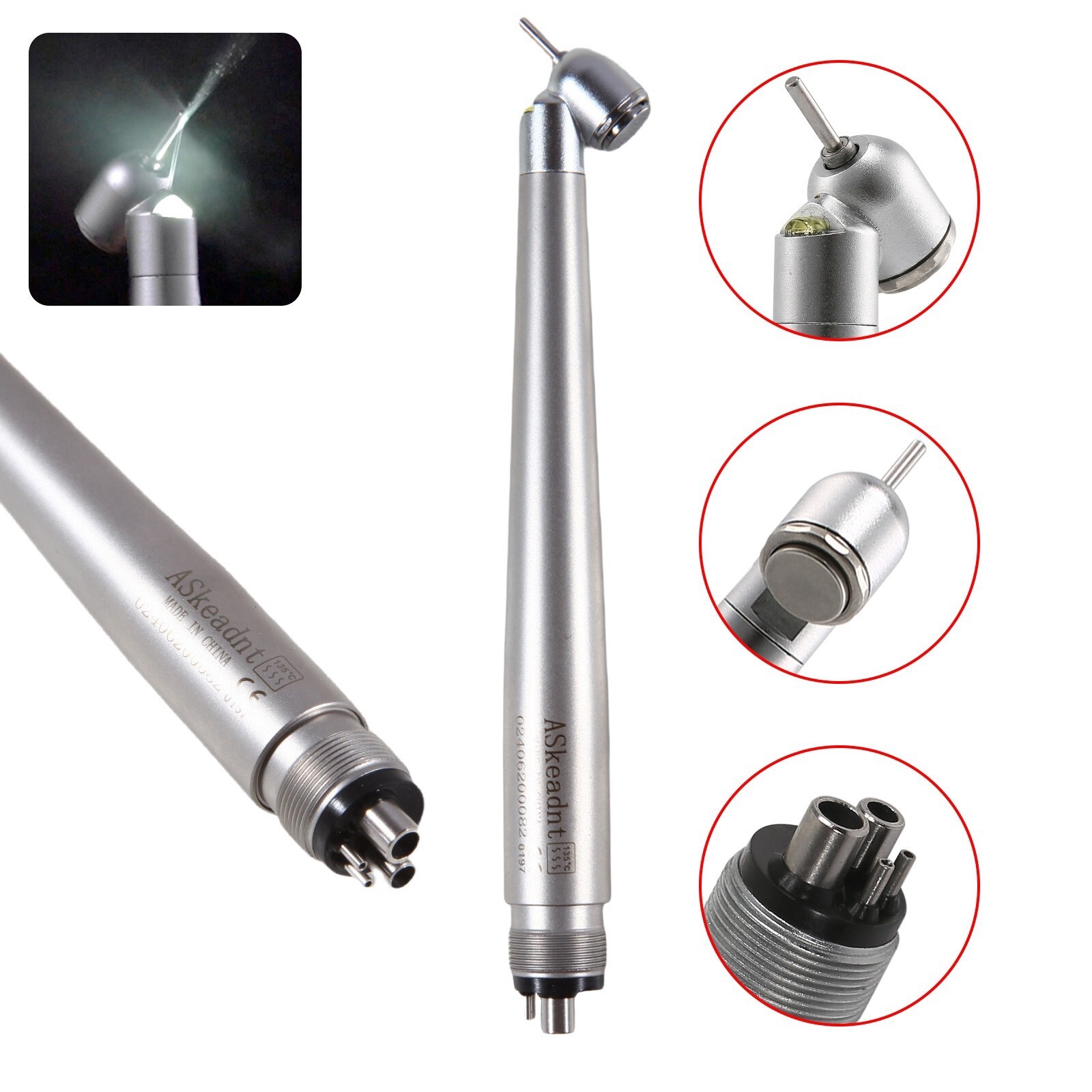 NSK Style Dental LED 45° Degree Surgical High Speed Handpiece Push Button 4 Hole