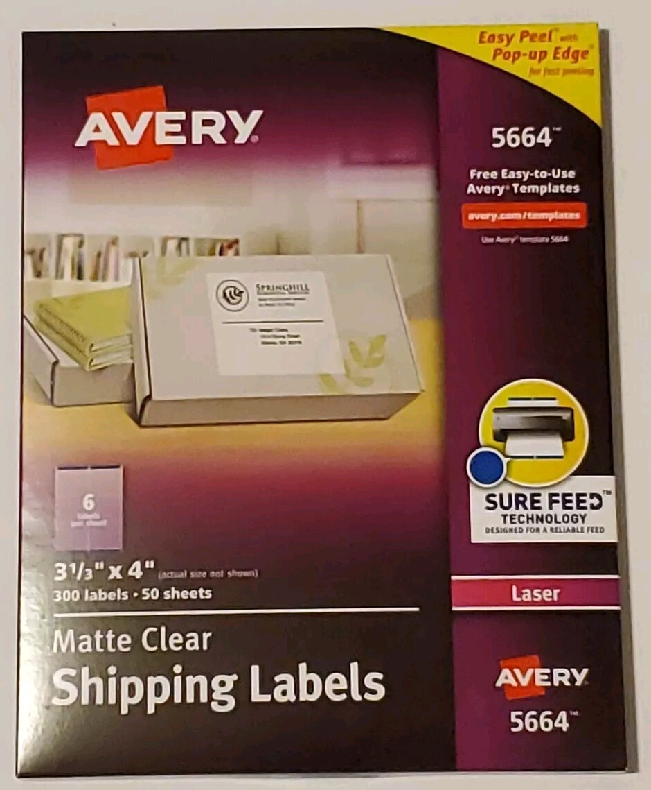 Avery 5664 Matte Clear Address Shipping Label Laser Printer 3-1/3″x4″ 300 Labels