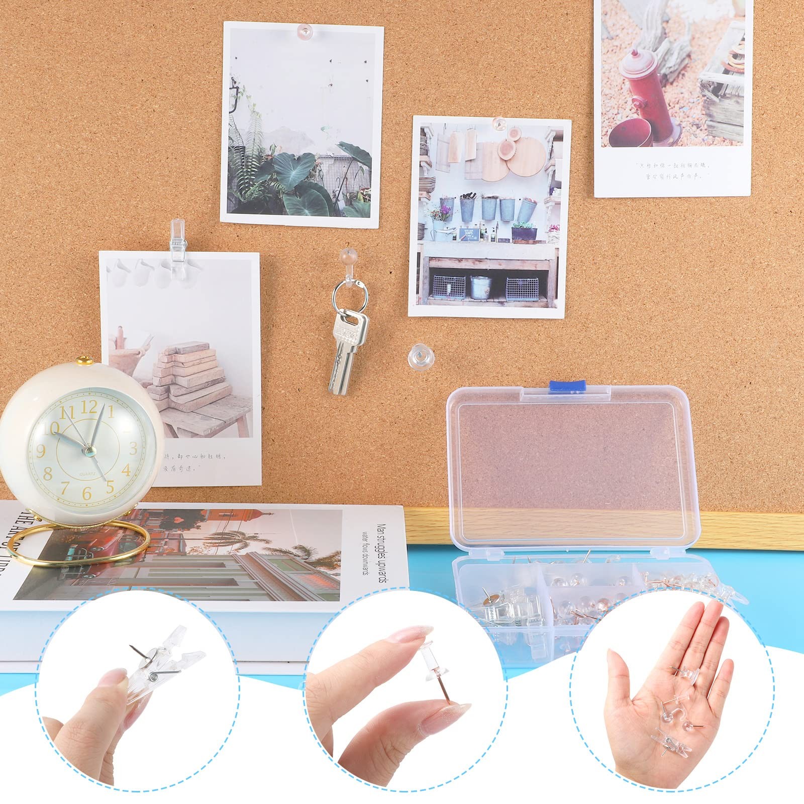200 Pieces Push Pins Set 5 Types Clear Thumb Tacks Push Pins for Wall Cork Bo…