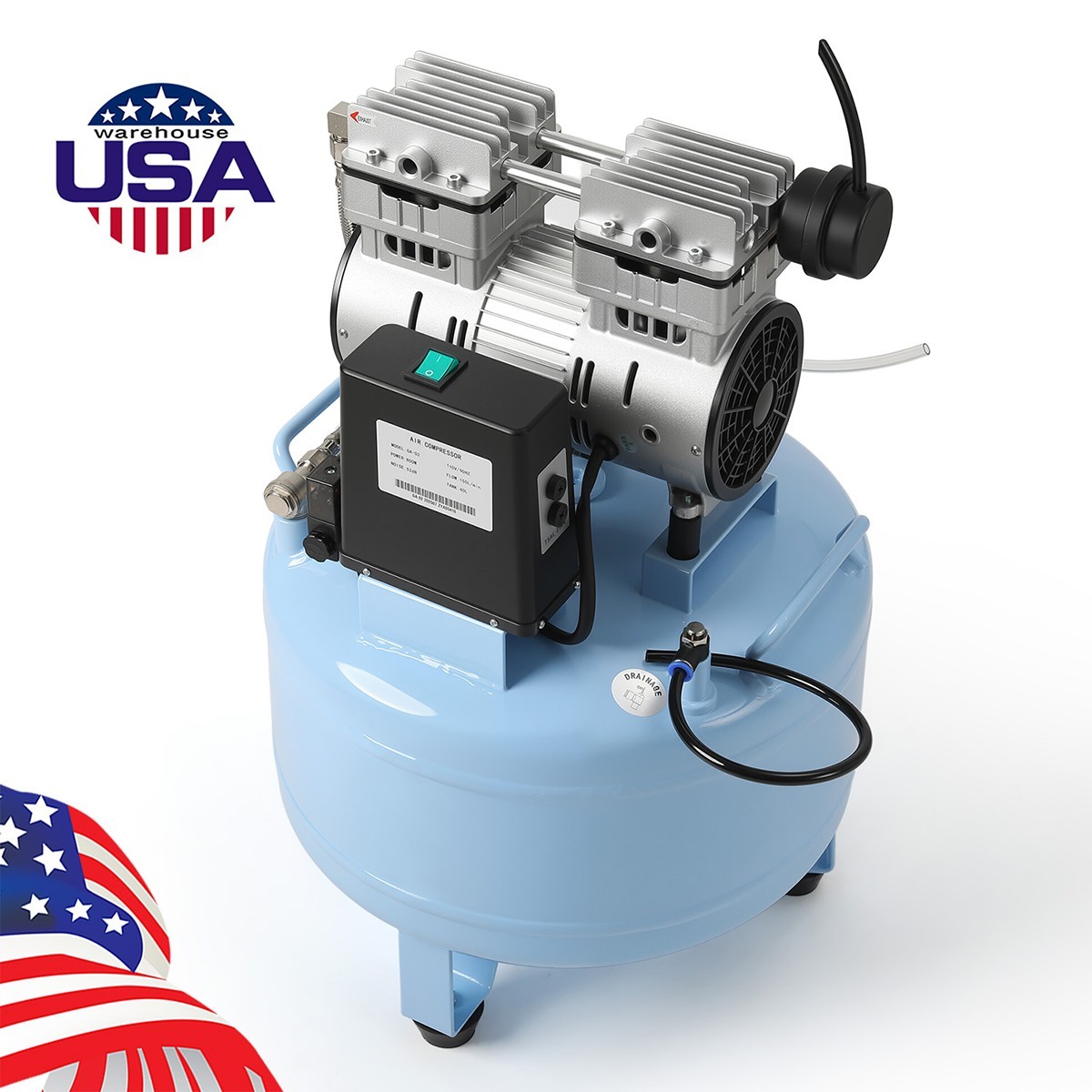Dental Oil-Free Air Compressor 800W 40L Tank 58dB Ultra-Quiet Operation