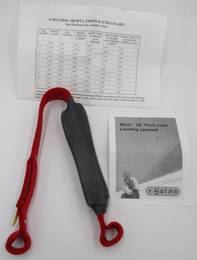 NEW Yates 6010 Fitch Load Limiting Lanyard Shock Absorbing 18″ Double Zipper
