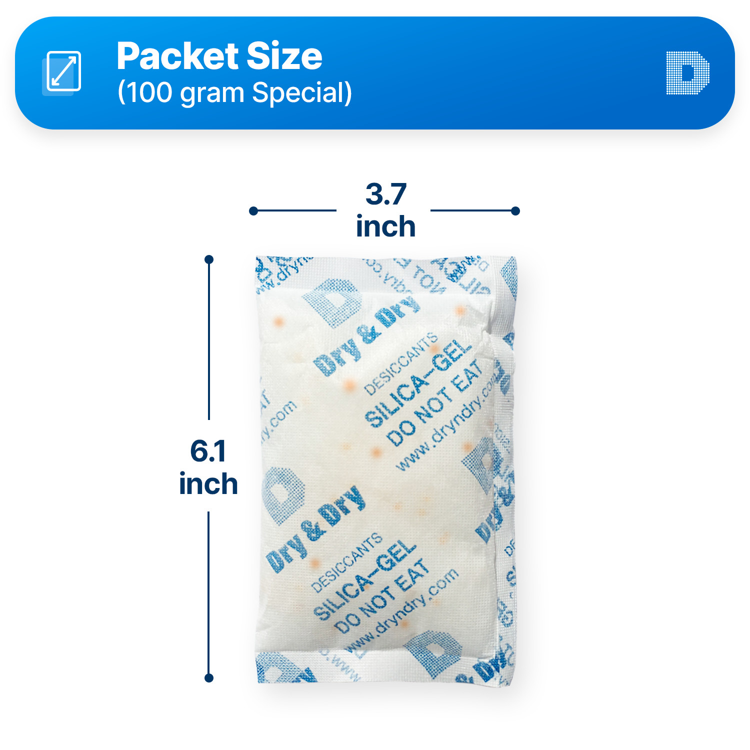 100 gram X 10 PK “Dry & Dry” Food Grade Orange Indicating Silica Gel Packets