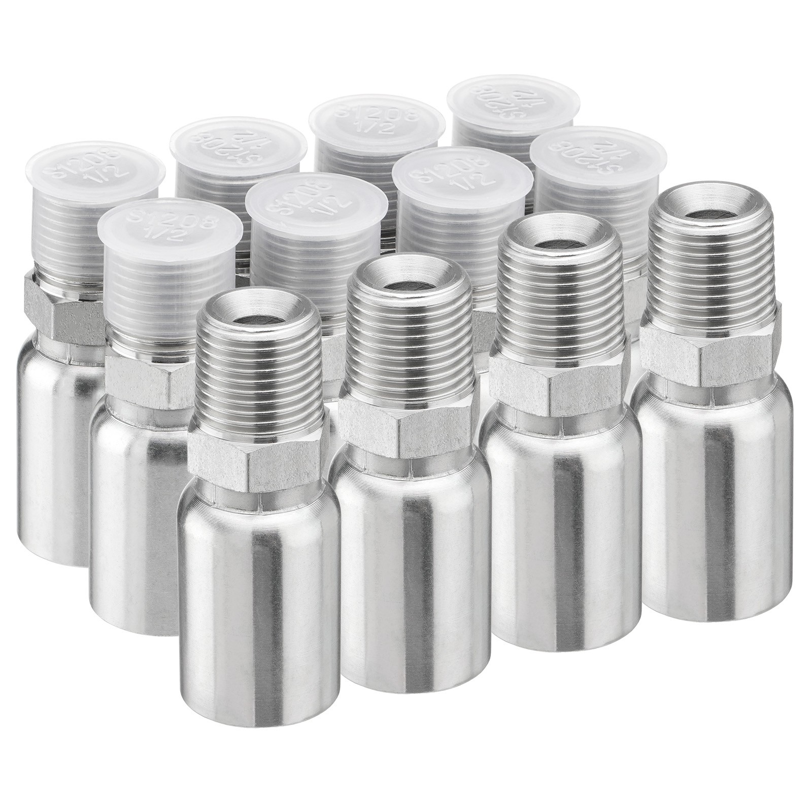 12-Pack 1/2″ Hose x 1/2″ NPTF Male Pipe Thread Hydraulic Hose End Crimp Fittings