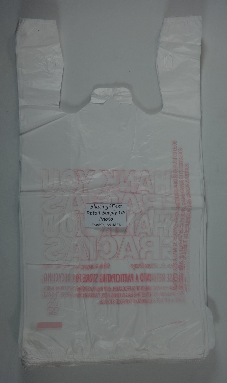 Carry-Out Plastic Bags THANK YOU GRACIAS 11.5″ x 6.5″ x 22″ T-Shirt Bags Carry