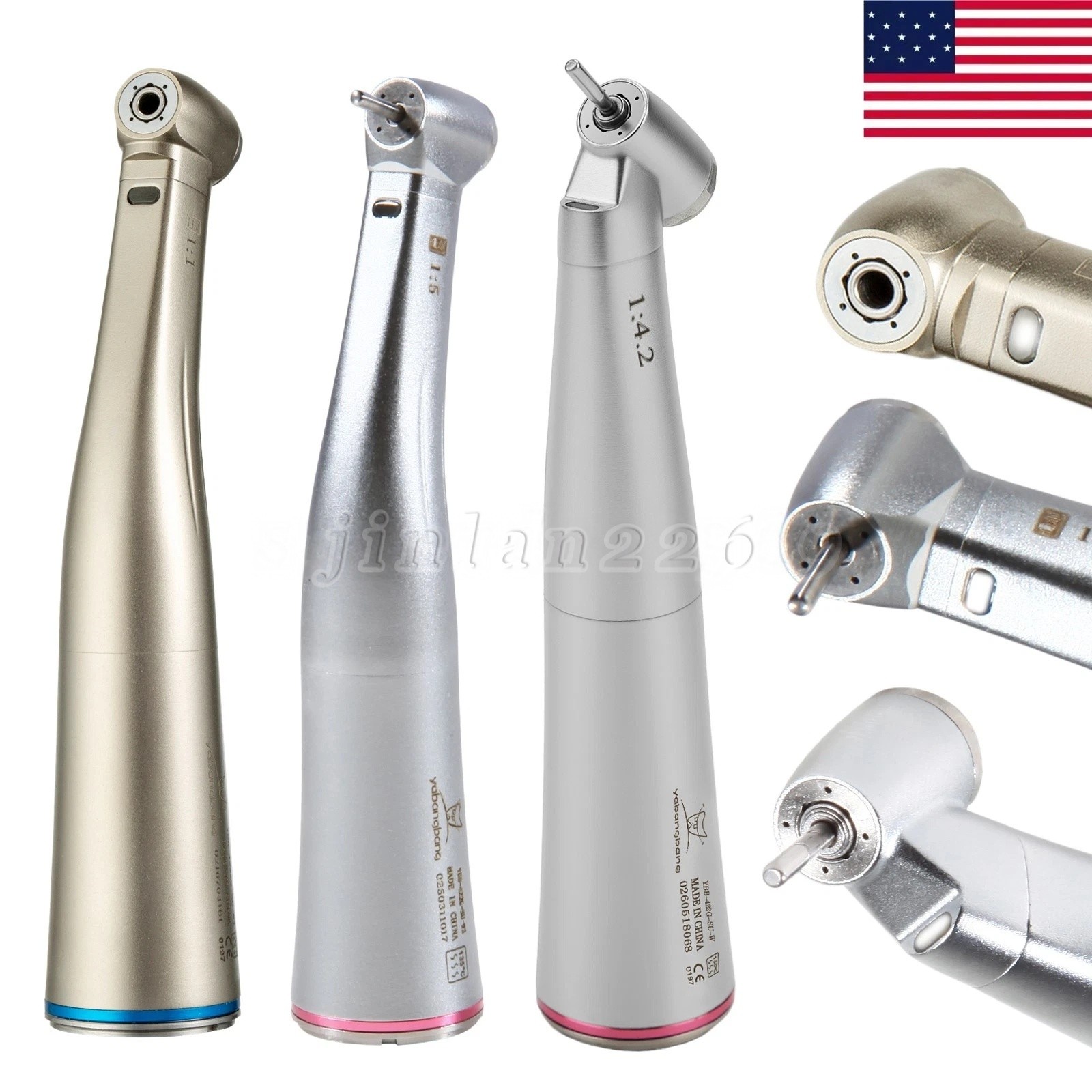 YABANGBANG DENTAL FIBER OPTIC LED CONTRA ANGLE HANDPIECE 1:1 1:5 1:4.2 45° ANGLE