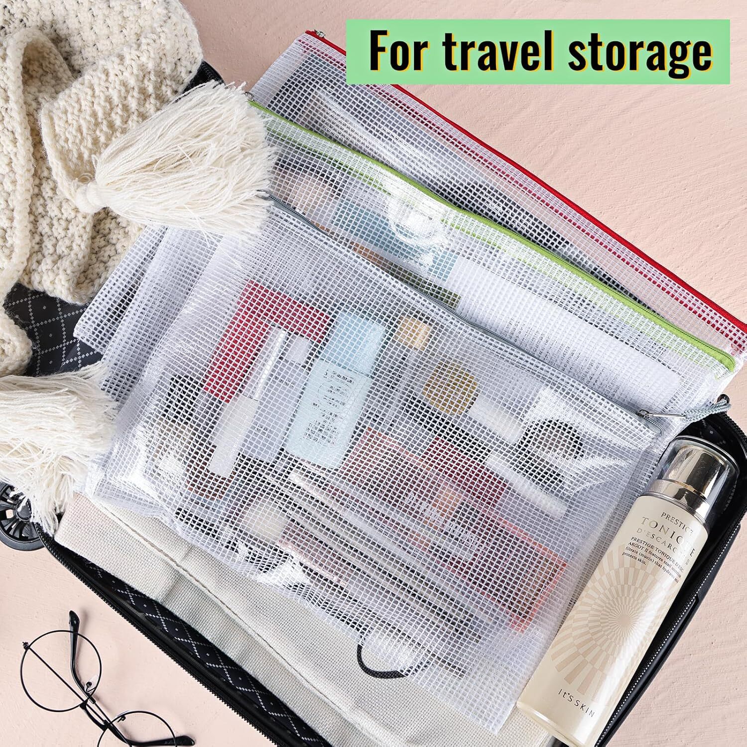 14Pcs Zipper Pouches for Organizing w/ Zipper, Mesh Zipper Pouch Bags, 8 Sizes