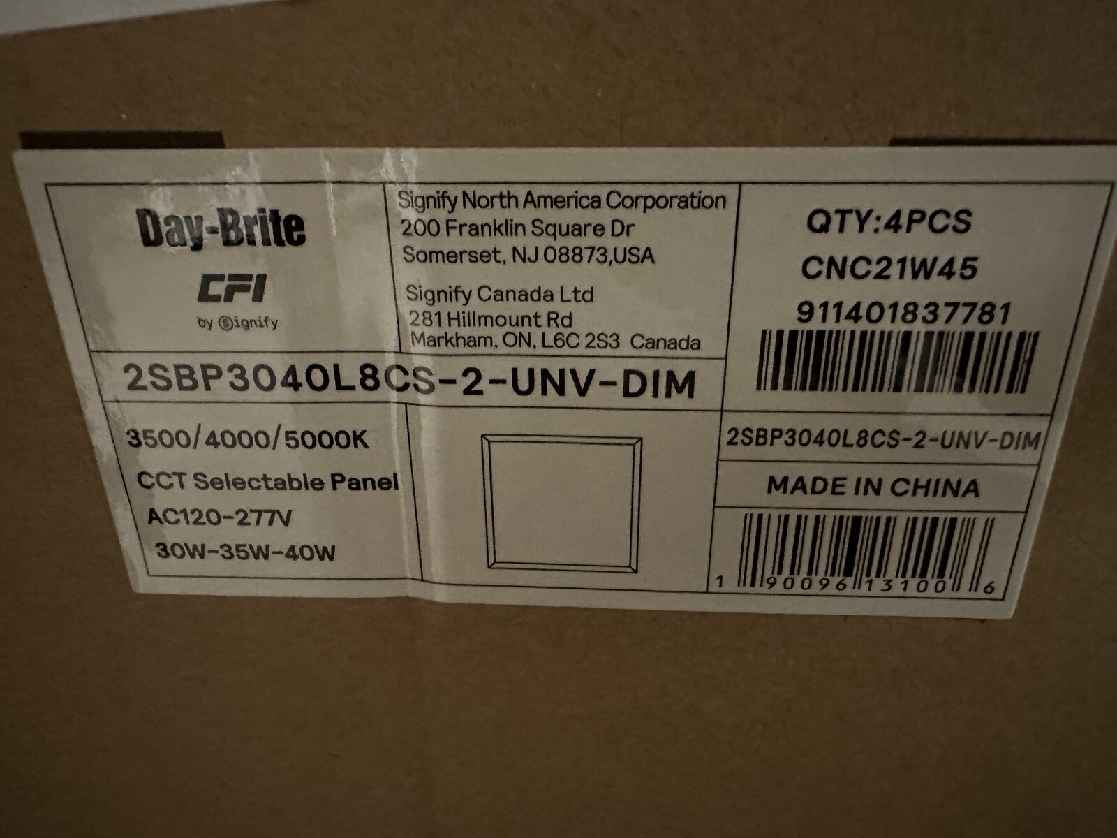NEW 2’x2′ LED Troffer Light Day-Brite CFI by Signify Dimmable CCT 3500K to 5000K