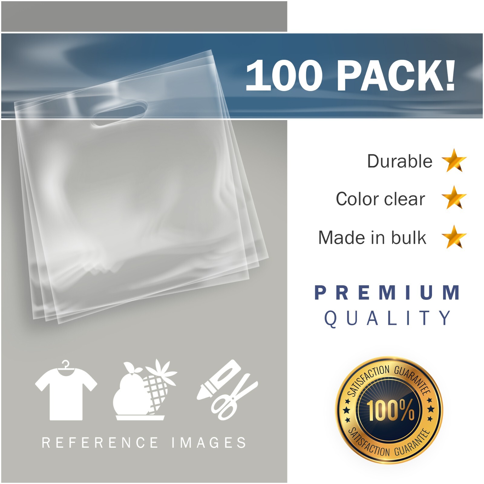 100 Pack 20″ x 20″ with 2 mil Thick Extra Large Clear Merchandise Plastic Bags