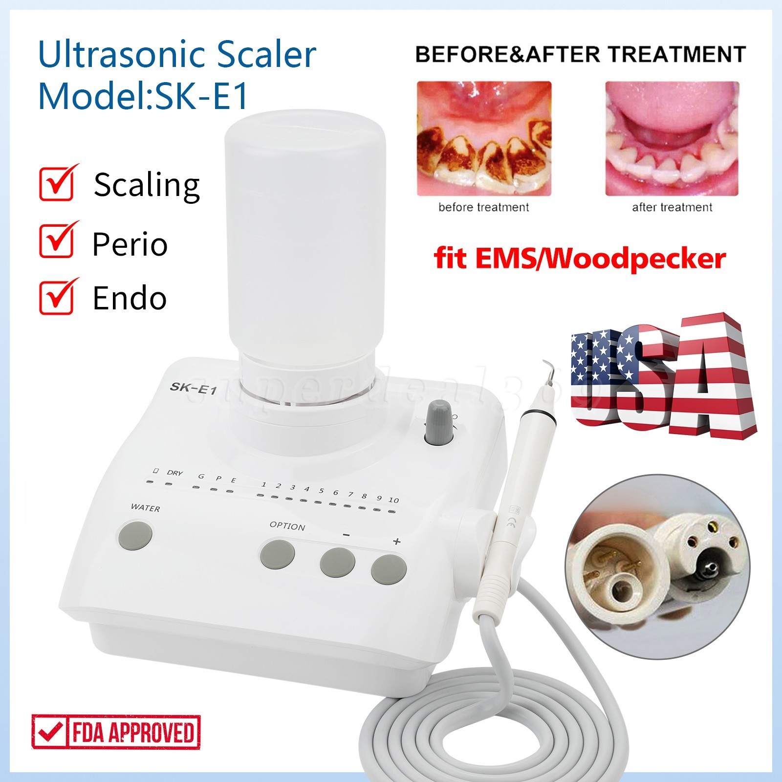 Auto Water Supply Dental Portable Ultrasonic Piezo Scaler fit Cavitron EMS CE