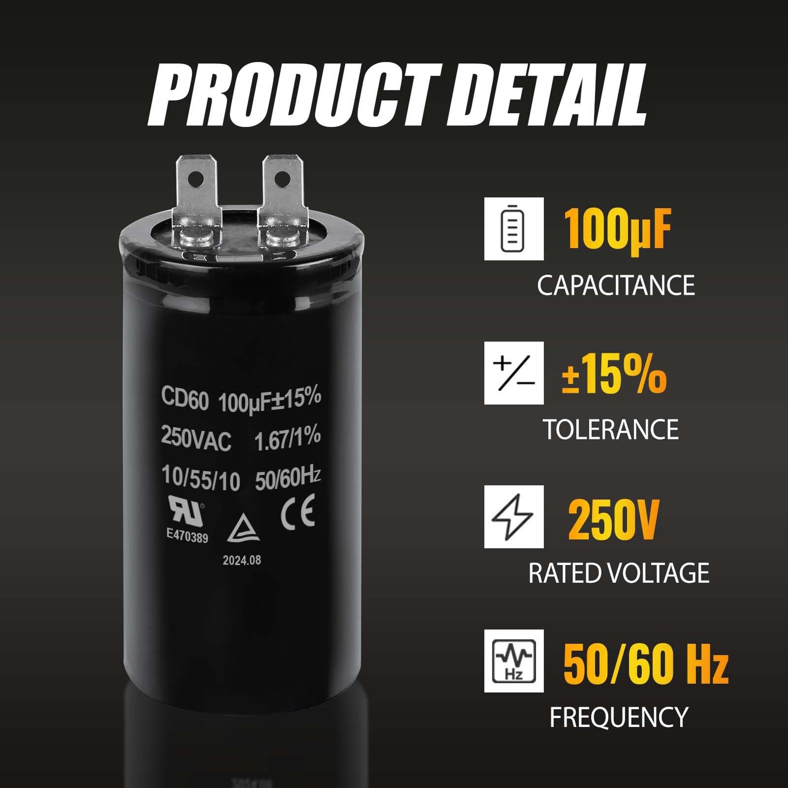 2 PCS 100uF MFD 15% CD60 250VAC 50/60Hz Motor Start Capacitor Electric