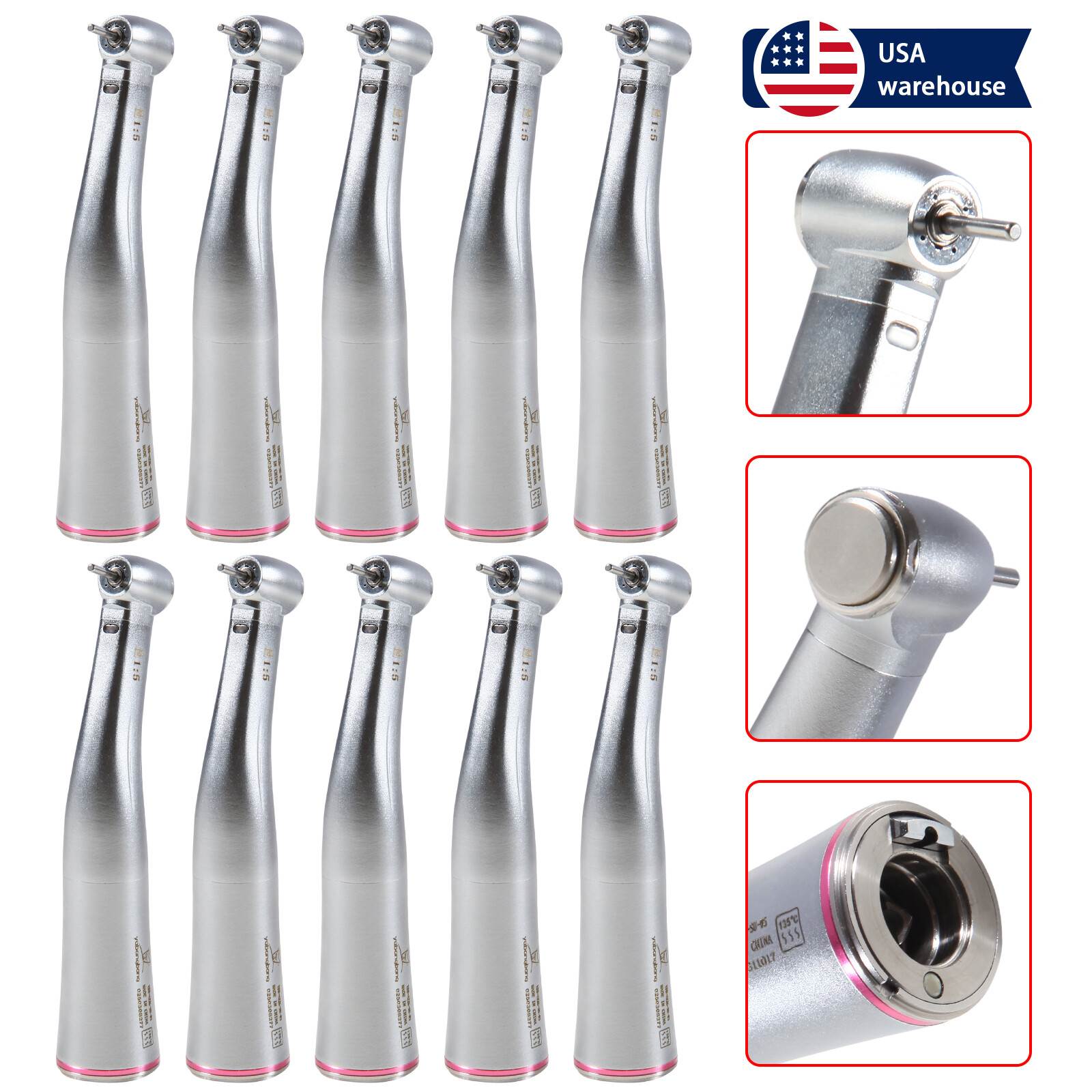 Dental 1:5 LED Fiber Optic Contra Angle Handpiece Standard Fit NSK Ti-MAX X95L
