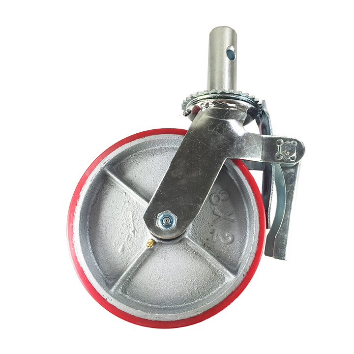 4 pcs Scaffold Caster 8″ x 2″ Red Wheels w/ Locking Brakes 1-1/4″ Stem with Pin