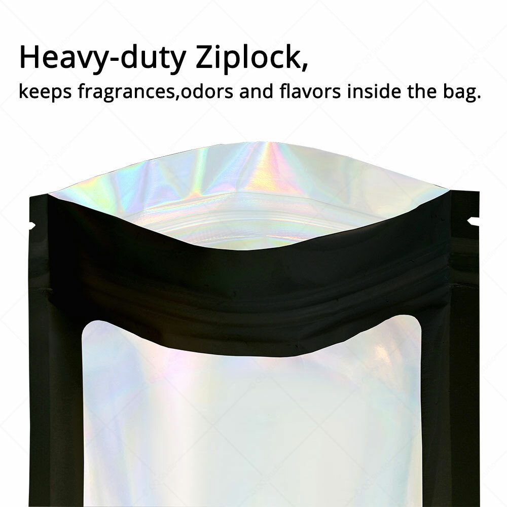 Multi-Size Double-sided Black Glossy Foil Mylar Flat Zip Lock Bag w/Front Window