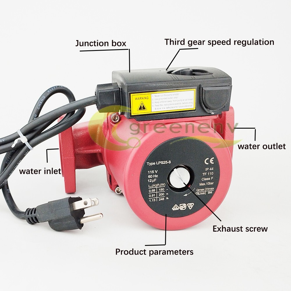 1/6HP 3 Speed Circulating Pump Use w/Outdoor Furnaces,Hot water heat,Solar,115V
