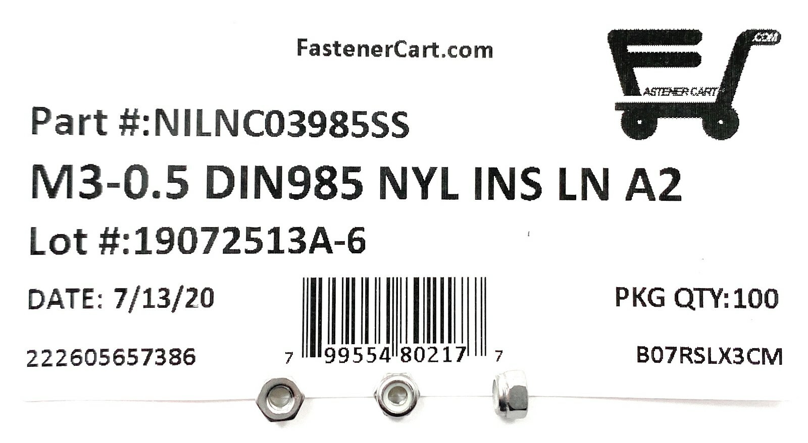 (100) M3 x 0.5 Stainless Steel DIN985 Metric Nylon Insert Lock Nuts 3mm A2 (100)