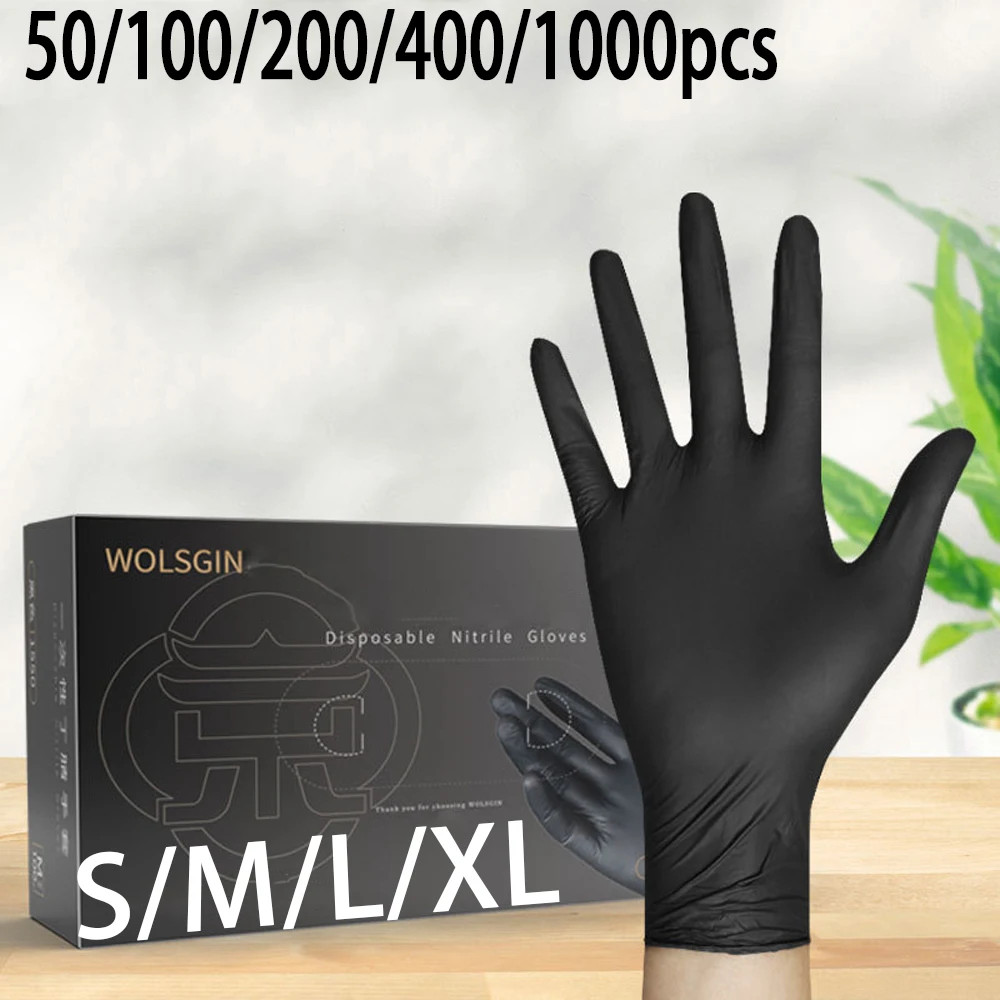 50/100/200/400/1000Pcs Cleaning Gloves, Nitrile Gloves, Black Food Grade Disposa