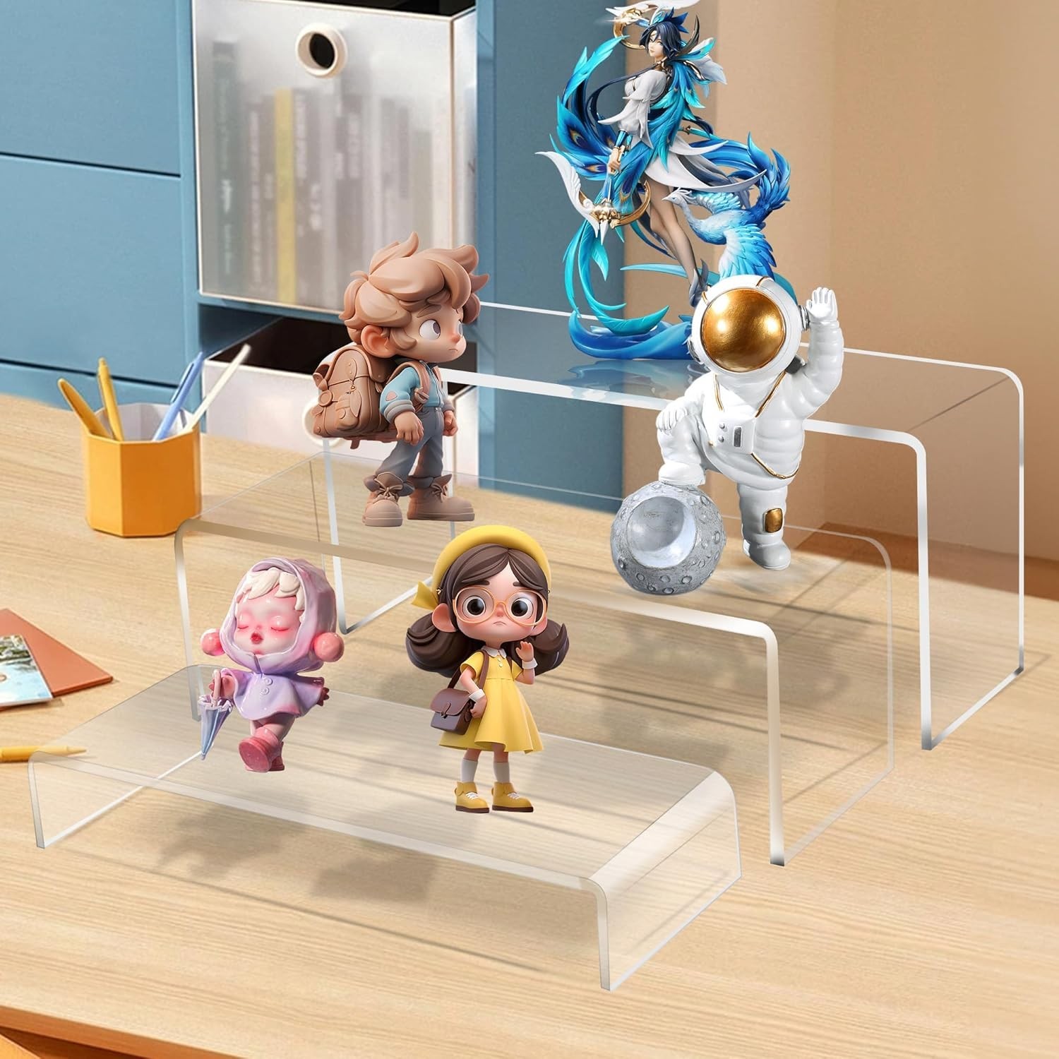 3 PC Large Clear Acrylic Riser Set Acrylic Display Risers Shelf Showcase Fixture