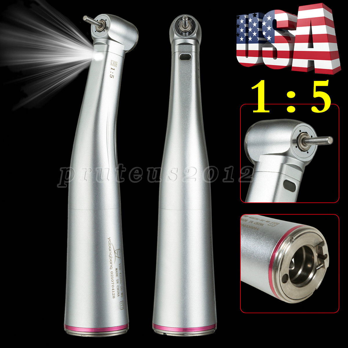 Dental Internal water spray 1:5 Increasing LED Optic Fiber Contra Angle US STOCK