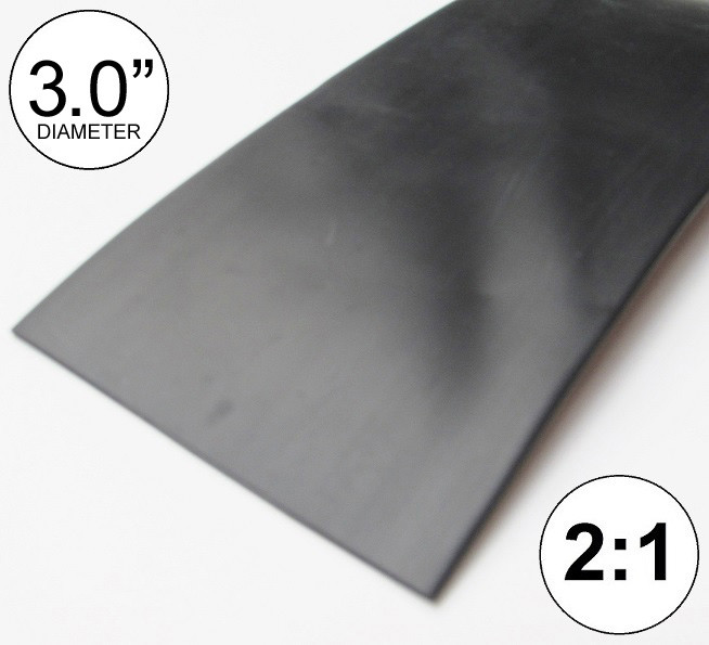 3″ ID Black Heat Shrink Tube 2:1 ratio 3.0 polyolefin (8 inches) foot/ft/to 80mm